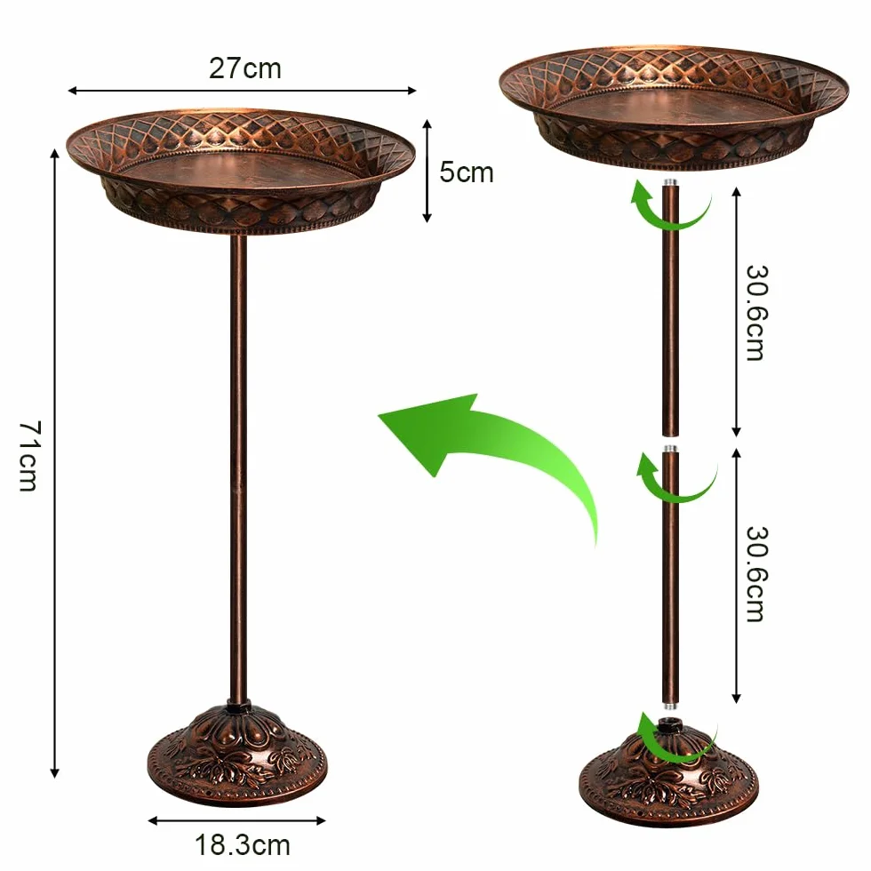 Abreuvoir Oiseaux Exterieur sur Pied 70 cm Fontaine Oiseau Antique Résistant à l'hiver Bronze