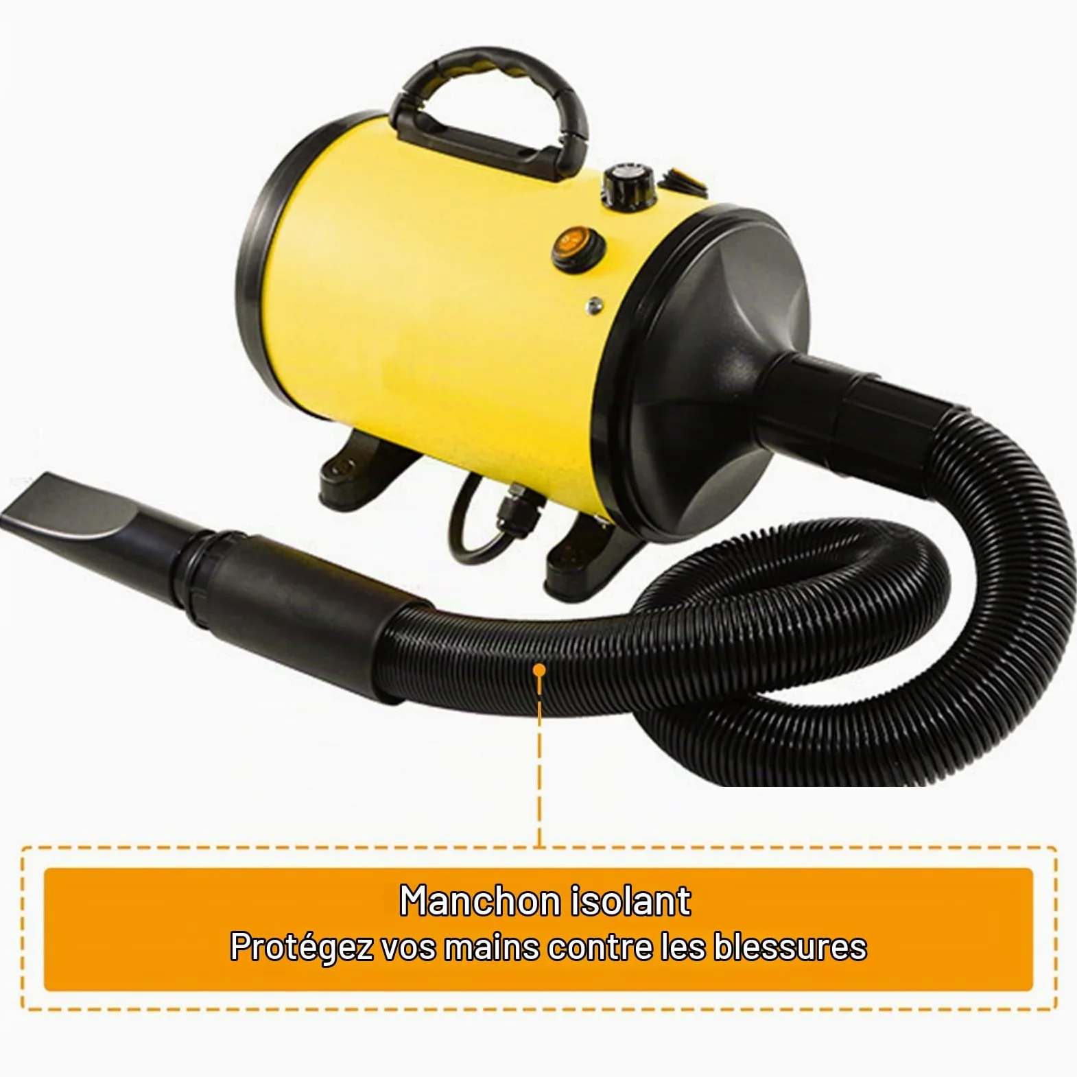 Pulseur pour Chien 2800W - Séchoir Professionnel pour Animaux avec Température Réglable et 4 Buses (Jaune)