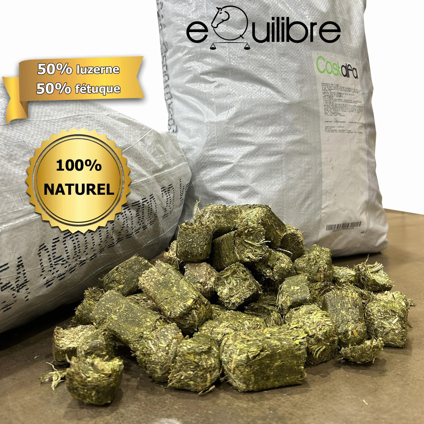 Equilibre 20kg Alimentation chevaux Mélange 50% luzerne 50% foin de fétuque