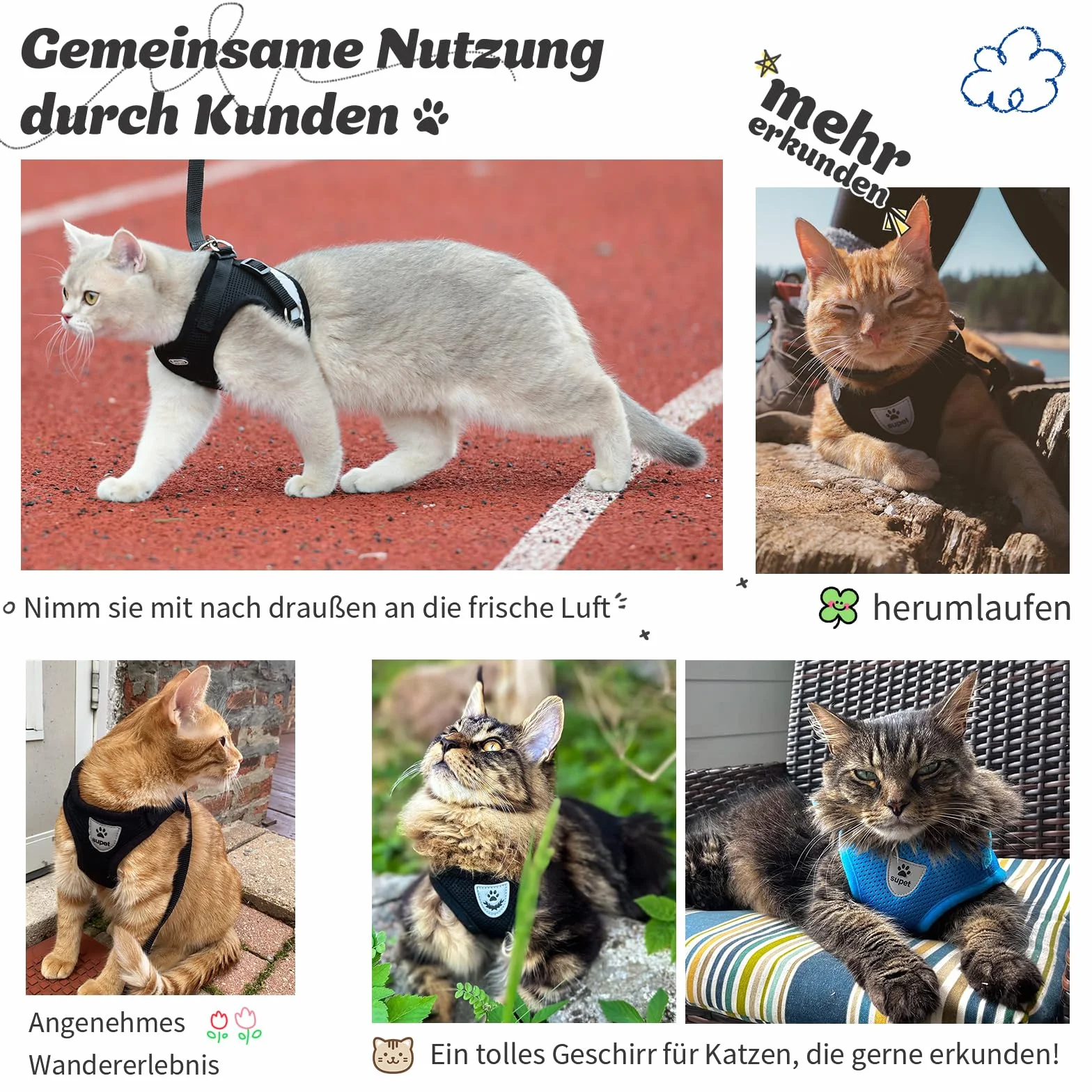 Harnais pour chat avec laisse anti-éclatement, réglable, doux, gris, taille S 26-32 cm