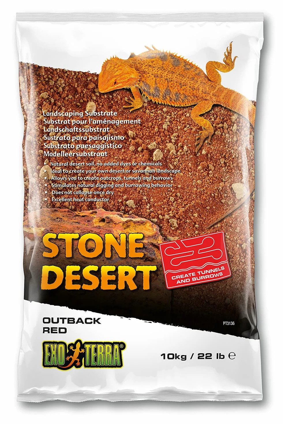 Exo Terra PT3136 Outback Red Stone Desert Sol pour terrarium malléable Rouge 10 kg