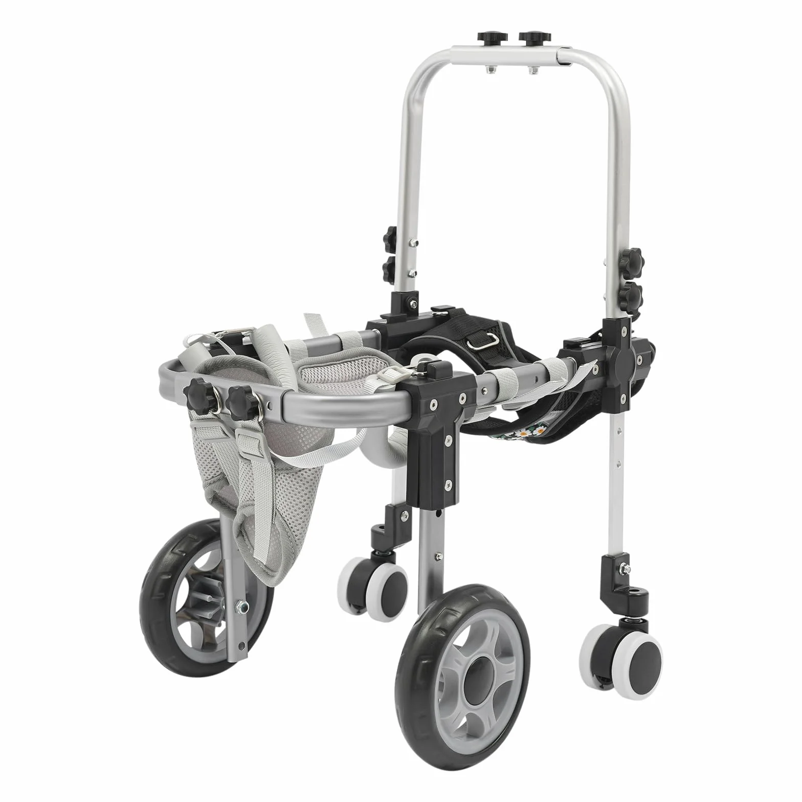 Fauteuil Roulant pour Chien avec roues amortissantes en EVA et repose-pieds rembourrés,Chariots pour Chien en aluminium vec anneau en D pour laisse,largeur/hauteur/longueur réglables,noir,S