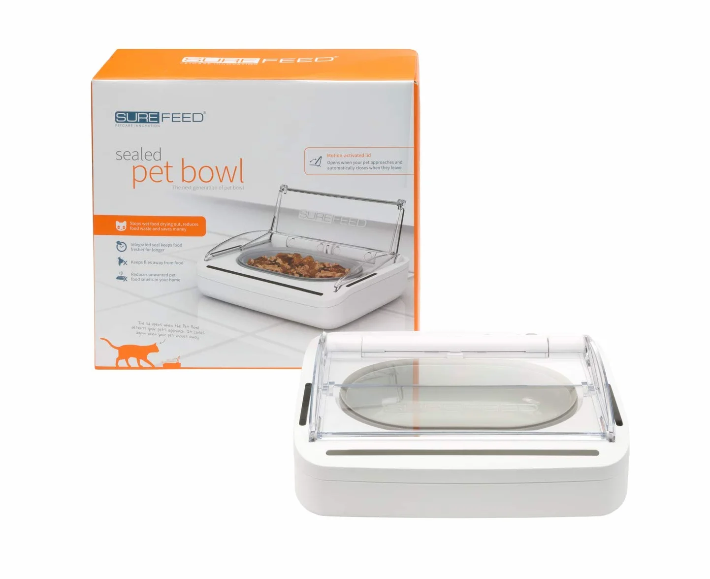 Sure PetCare SureFeed Bol hermétique pour Chats et Petits Chiens, Couvercle activé par le Mouvement, Blanc