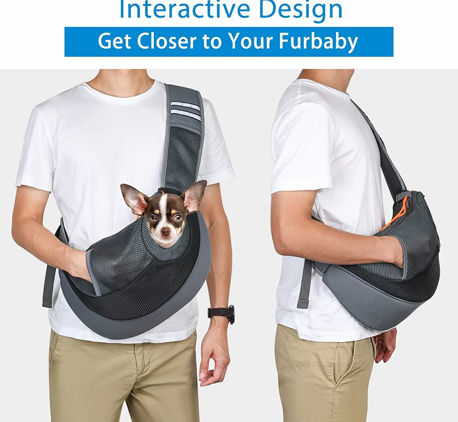 Sac de Transport Chien Portable Sac à Bandoulière Chien Chat Réglable Sac de Voyage pour Petits Animaux Maille Respirant Sac Ventrale Chiot Confortable avec Poche Avant pour Extérieur Marche Métro,M