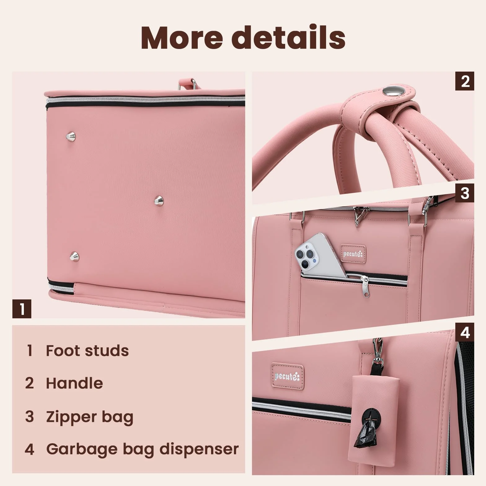 Pecute Sac de Transport pour Chat 42x28x30 cm, Approuvé pour Avion, Rose