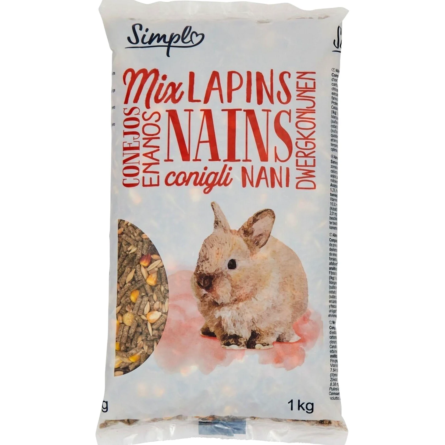 Générique SIMPL - Aliment Complet pour Lapin Nain, Granulés Nutritifs Et Savoureux, Sachet 1Kg - Lot De 4