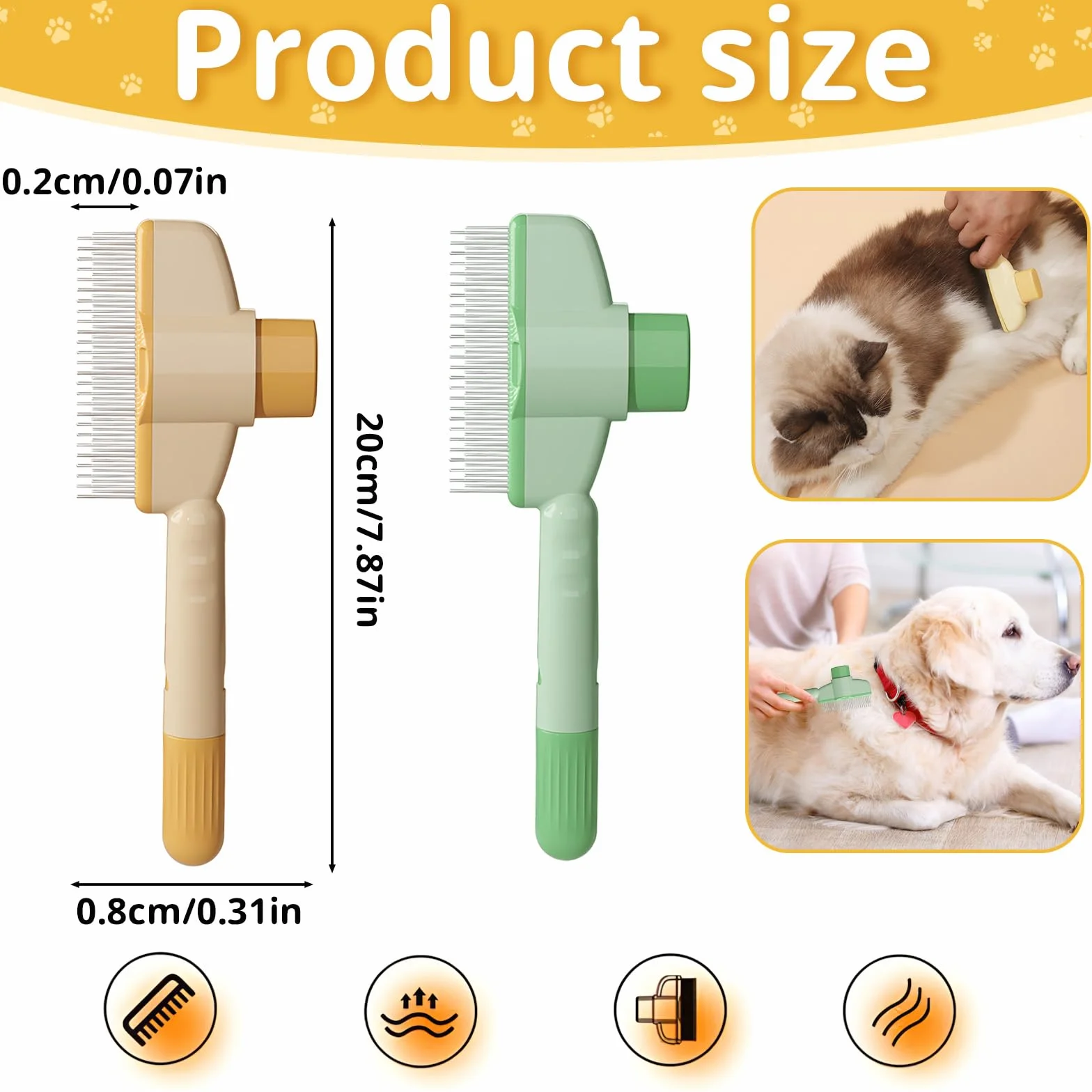 SI SEN Brosse pour Chat 2 Pièces avec Bouton de Déverrouillage pour Poil Long et Court, Peigne Chat Chien