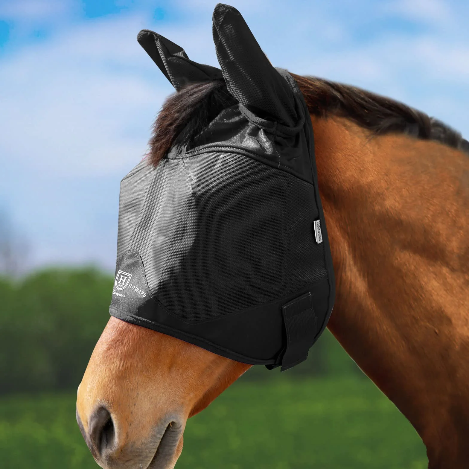 Harrison Howard Masque Anti-Mouches Demi-Visage Cheval Noir Taille L