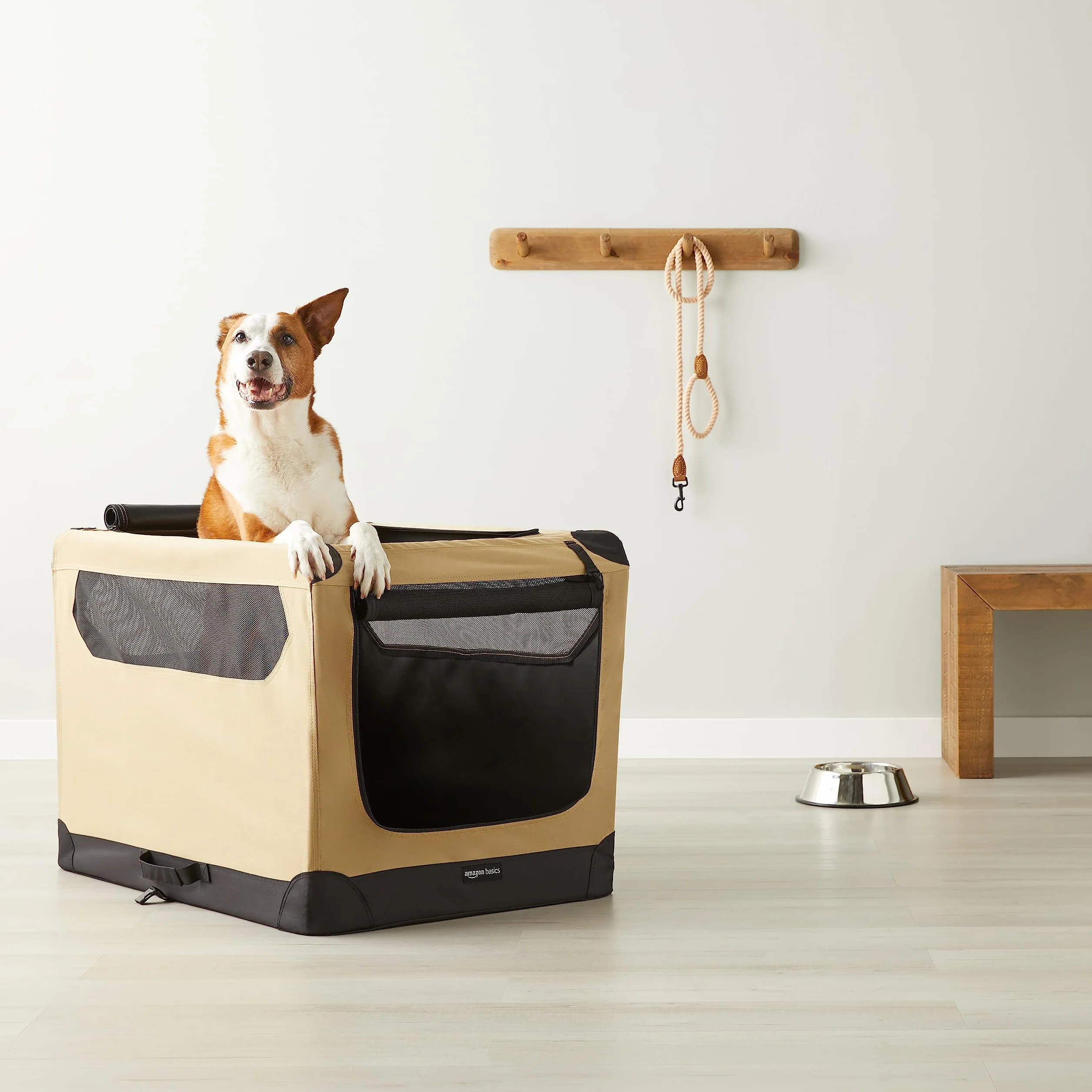 Amazon Basics Niche de voyage pliable à 2 portes pour chien et chat, Brun, taille L 91 cm x 61 cm x 61 cm