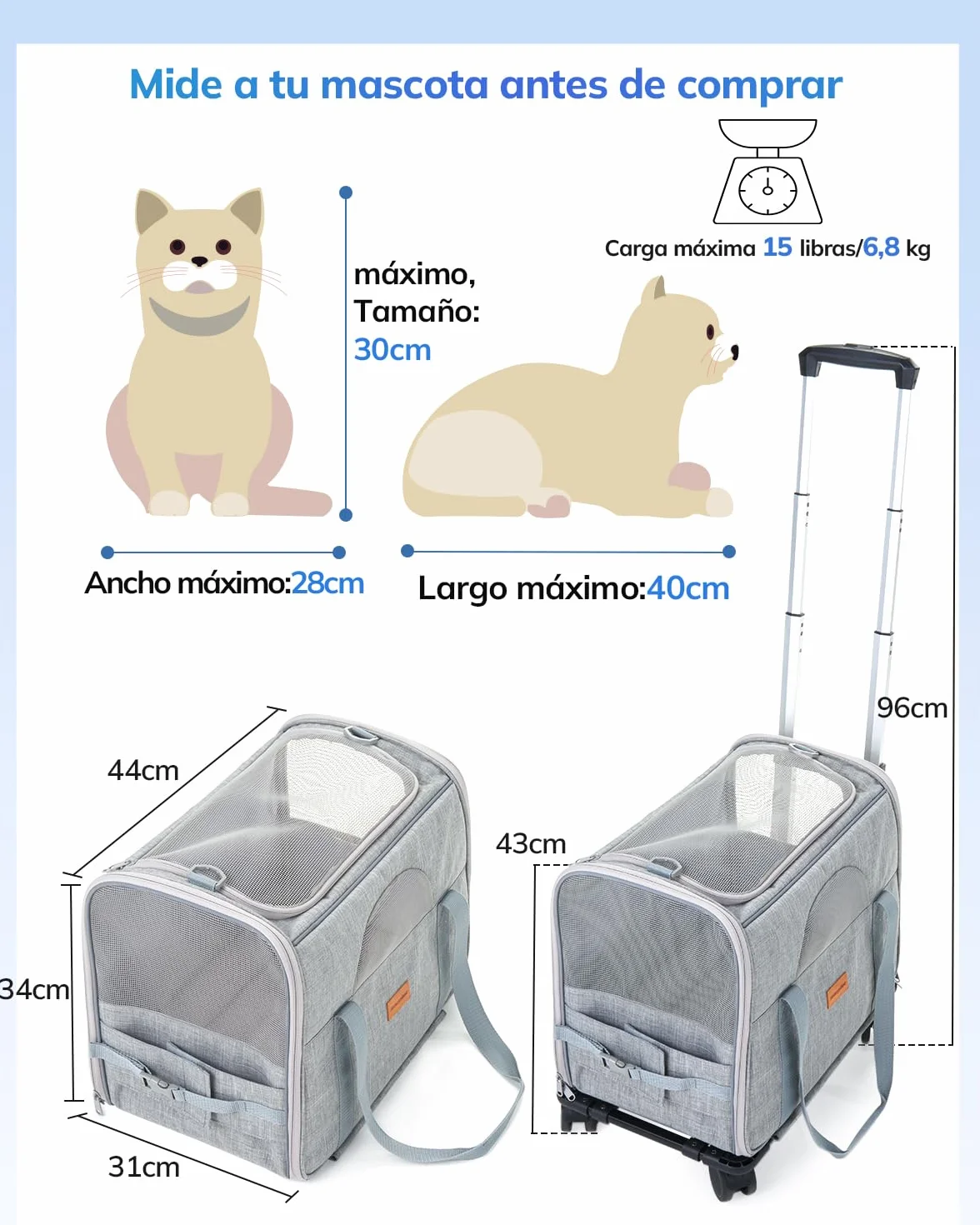 Morpilot Sac de Transport Pliable avec Roulettes pour Chat Petit Chien