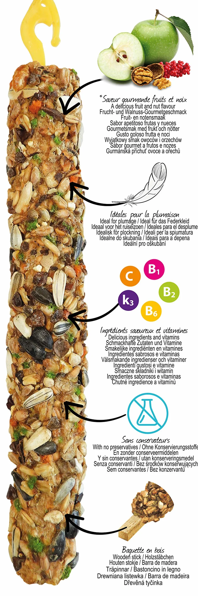 Aime Baguettes aux Fruits/Noix pour Perroquets XXL