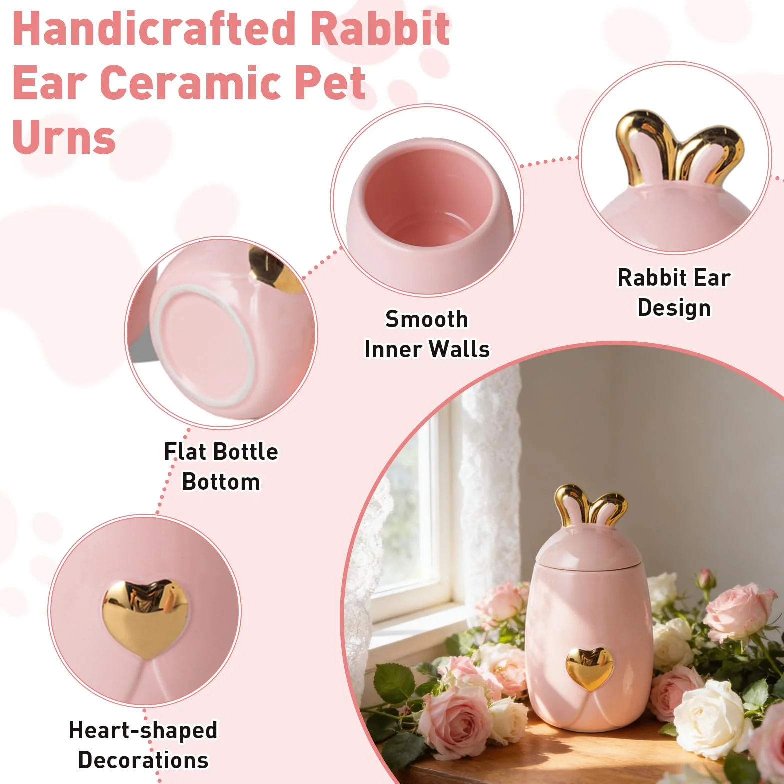 Urne funéraire en céramique avec oreilles de lapin pour animal domestique – Porte-cendres funéraires blanc 610 ml
