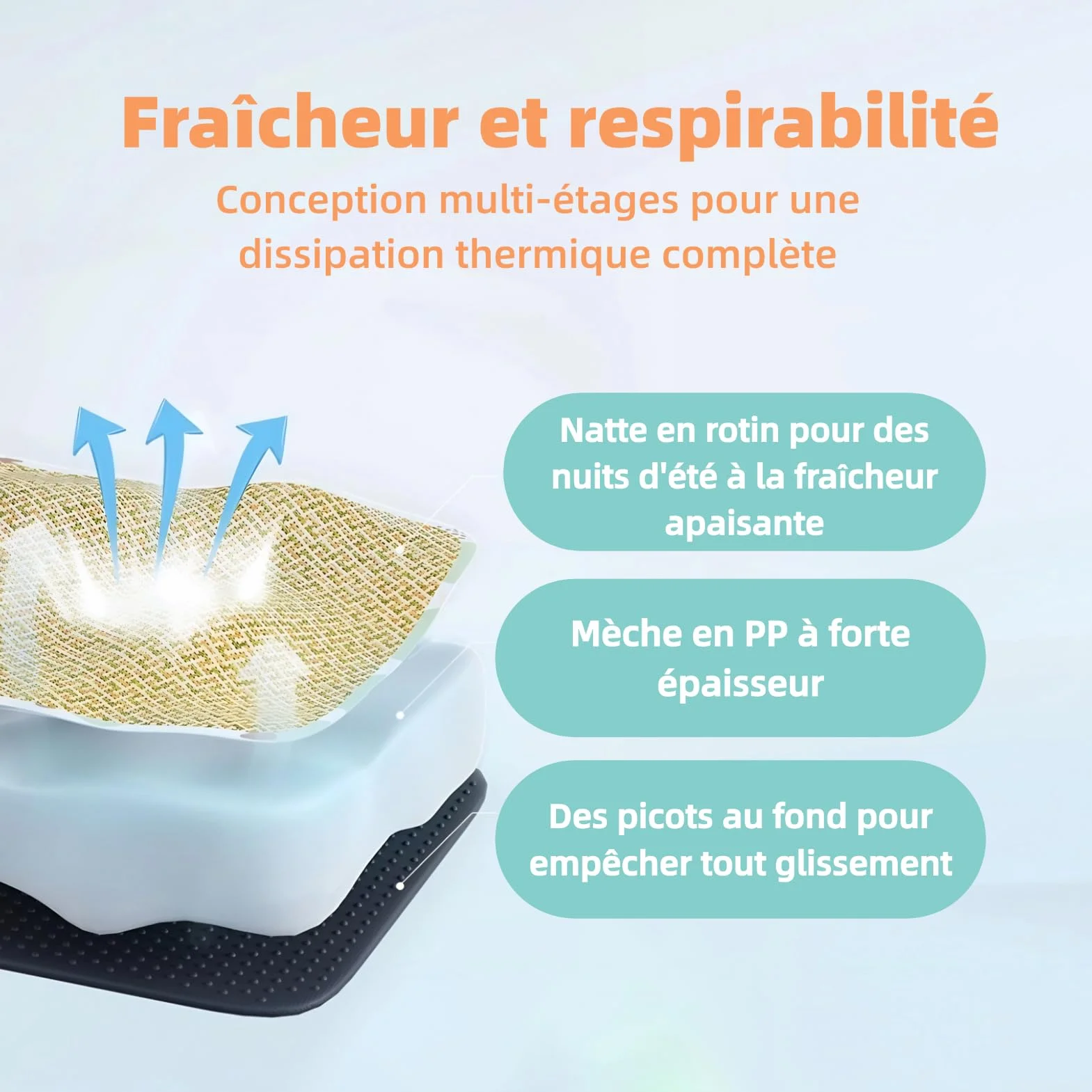 Couverture rafraîchissante pour Chiens Coussin rafraîchissant en rotin Naturel 60×50