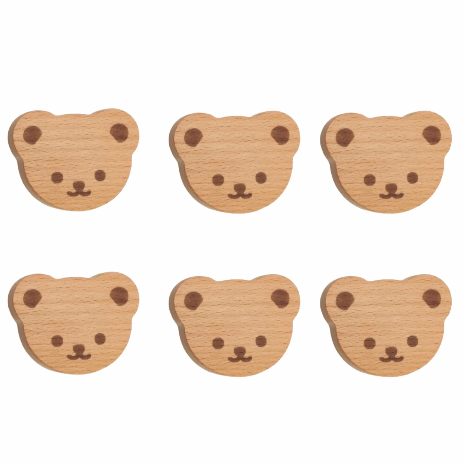 Boutons D'Armoire En Bois 6 Pièces Pour Enfants - Poignées Pour Tiroirs De Porte D'Armoire - Motif D'Ours