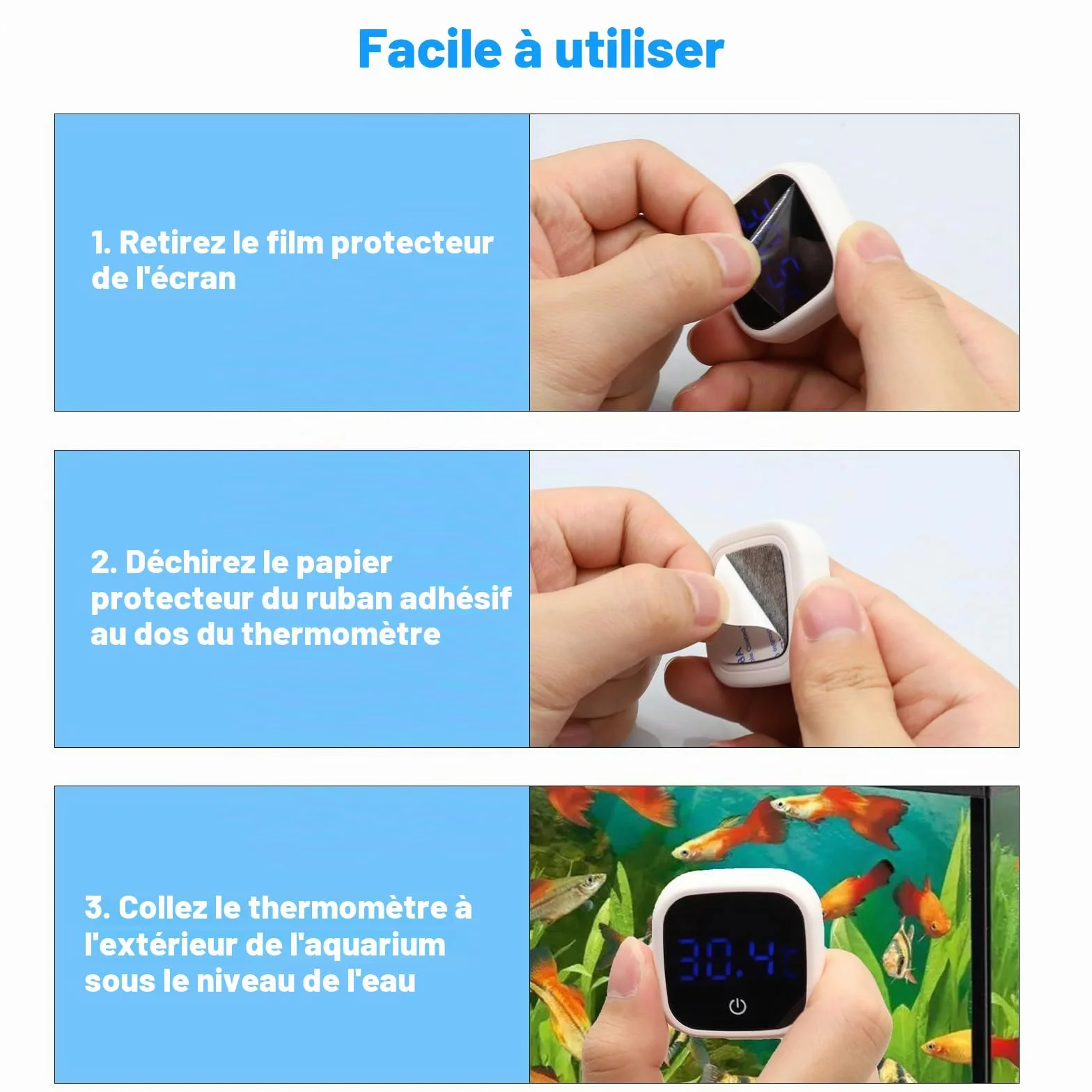 Thermomètre d'aquarium numérique LED haute précision eau douce et eau de mer