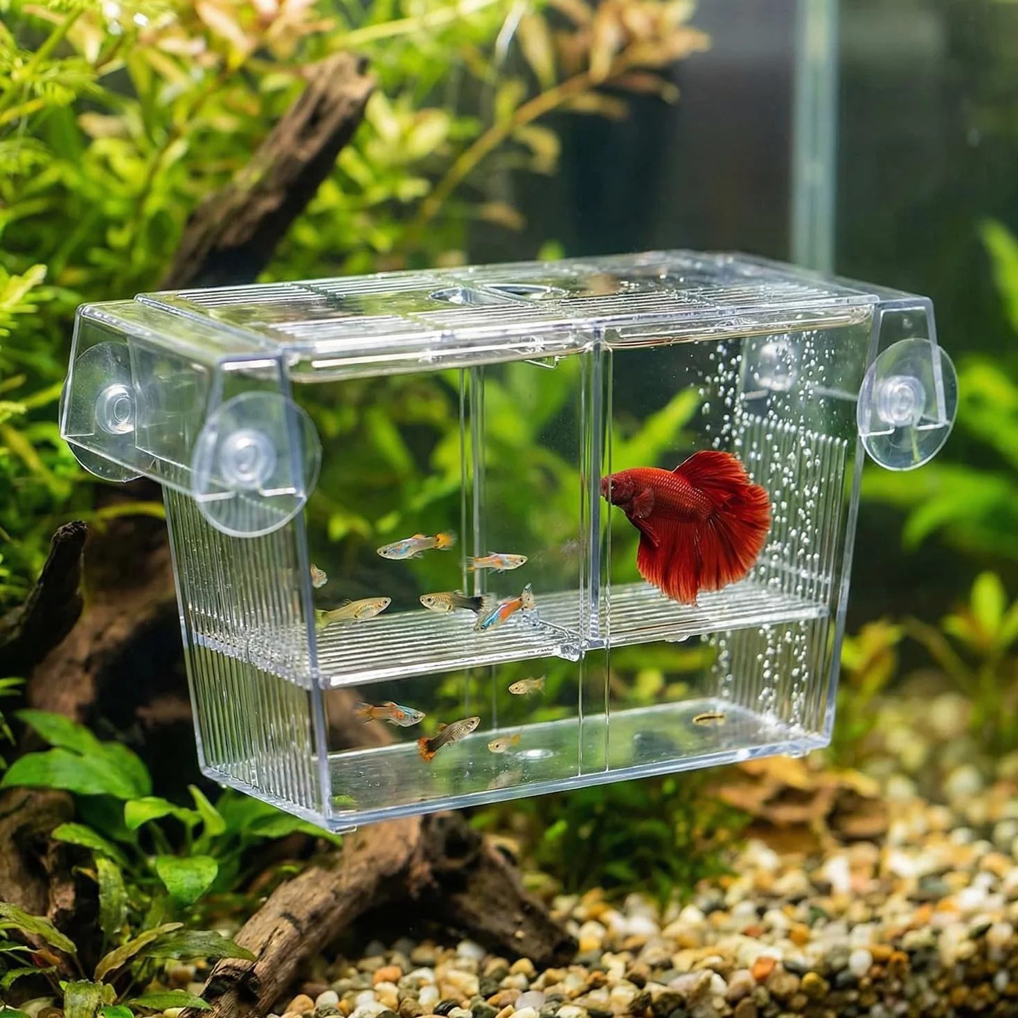 QWORK Boîte d'élevage Aquarium 127x30x51mm incubateur de Poissons avec ventouses pour alevins crevettes guppys