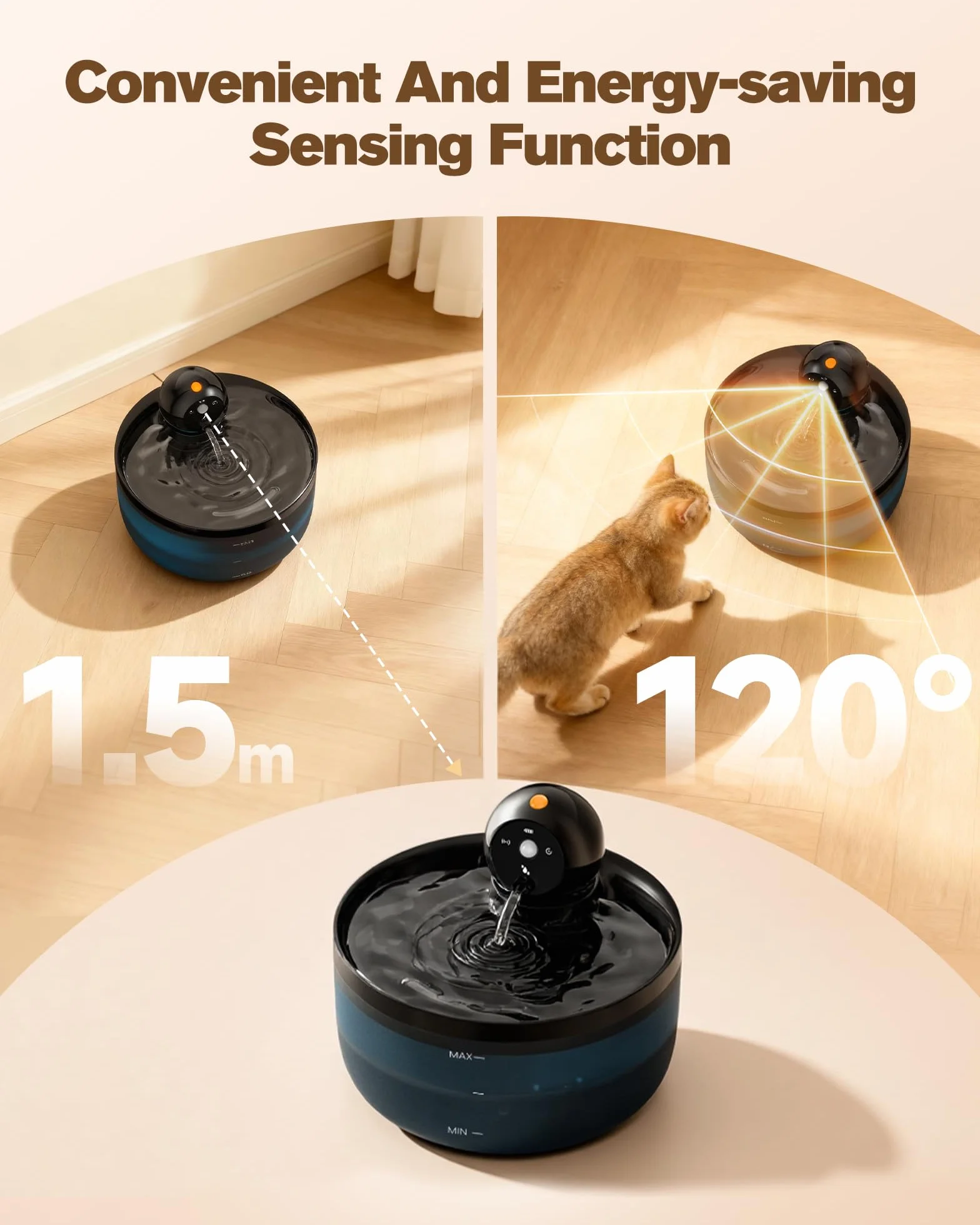 Fontaine à Eau pour Chat sans Fil 2,6L avec Détecteur de Mouvement et Batterie Rechargeable Silencieux