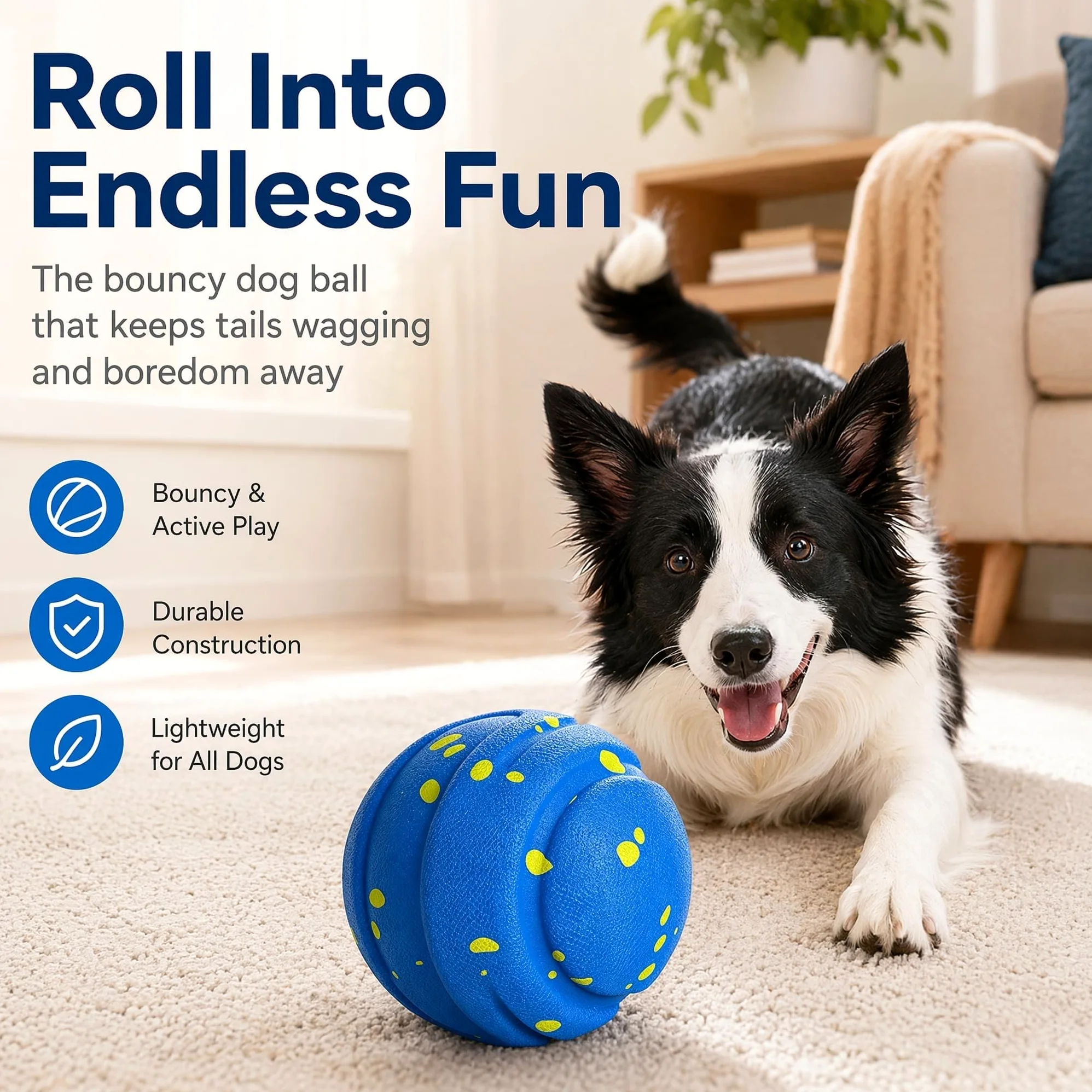 Balle interactive pour chien pour mâcheurs agressifs, jouets à mâcher pour chien, jouets d'enrichissement pour chien, mouvement automatique, rebondissement, rotation, rechargeable de type C
