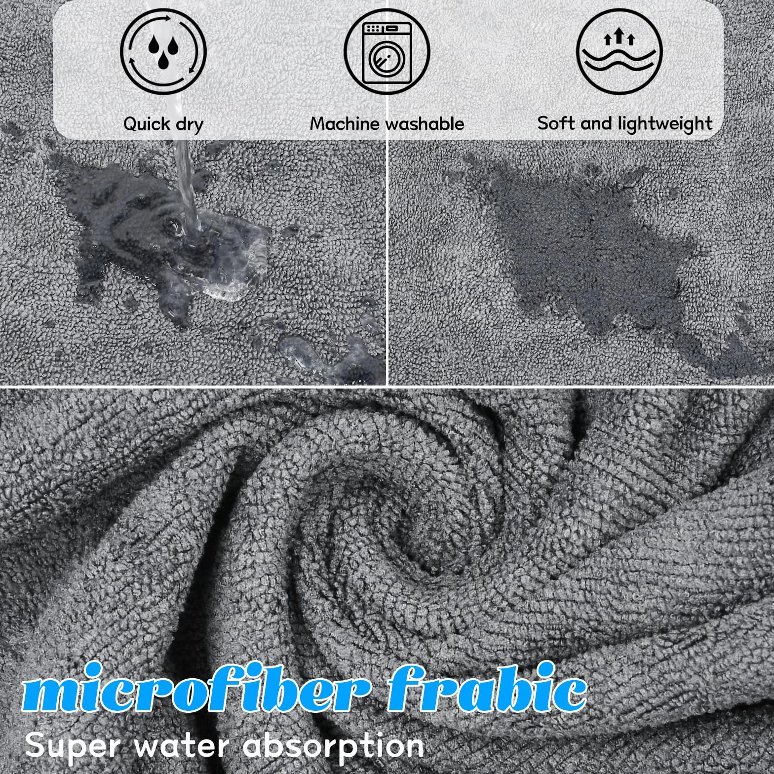 KATELUO Peignoir Chien Microfibre Super Absorbant Petite Moyenne Taille Après Bain Gris S