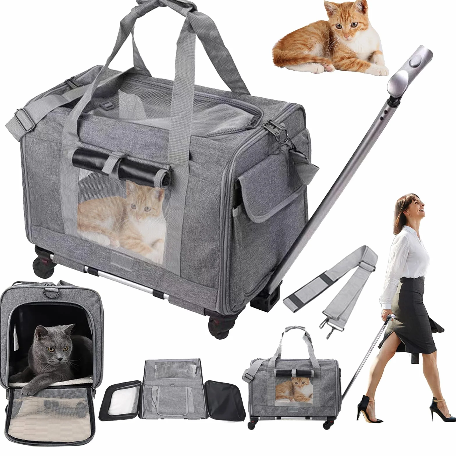 Sac de transport pour chats et chiens 48 x 40 x 32 cm poignée télescopique pliable jusqu'à 13,5 kg avec roues
