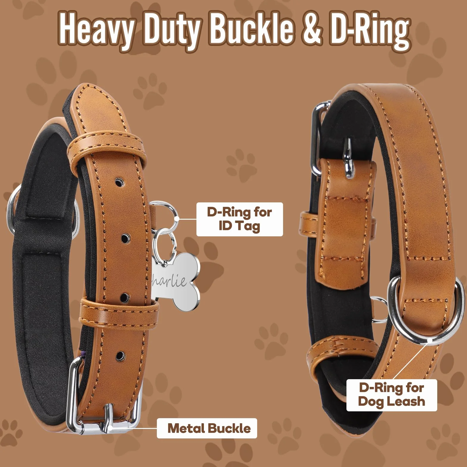 Grand Line Collier de Chien Ajustable Cuir Rembourré Marron M