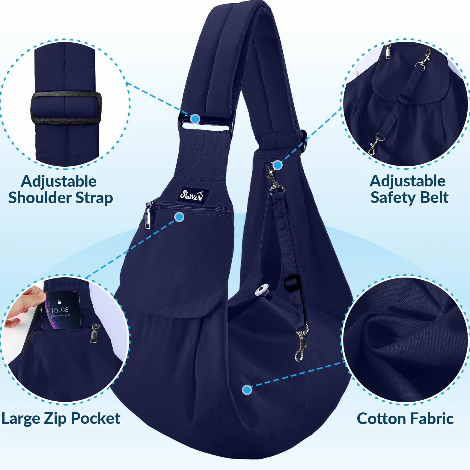 SlowTon Sac de Transport pour Chien, Bandoulière Mains Libres pour Petit Animal avec Sangle Réglable