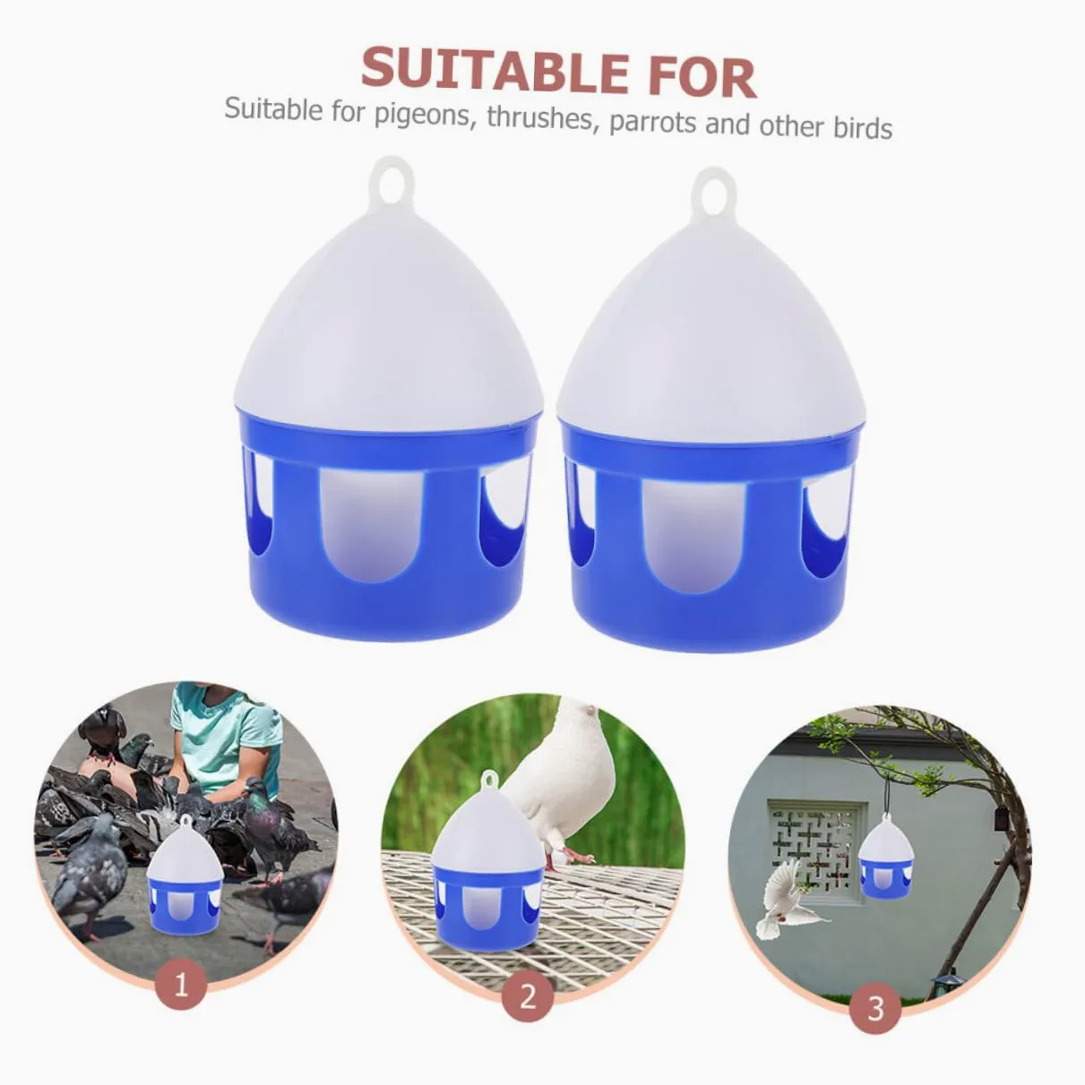 ibasenice Abreuvoir pour Oiseaux Domestiques Facile à Nettoyer en PVC Réutilisable 2l Lot de 2 Pièces pour Pigeons et Grives pour Élevage et Usage Quotidien