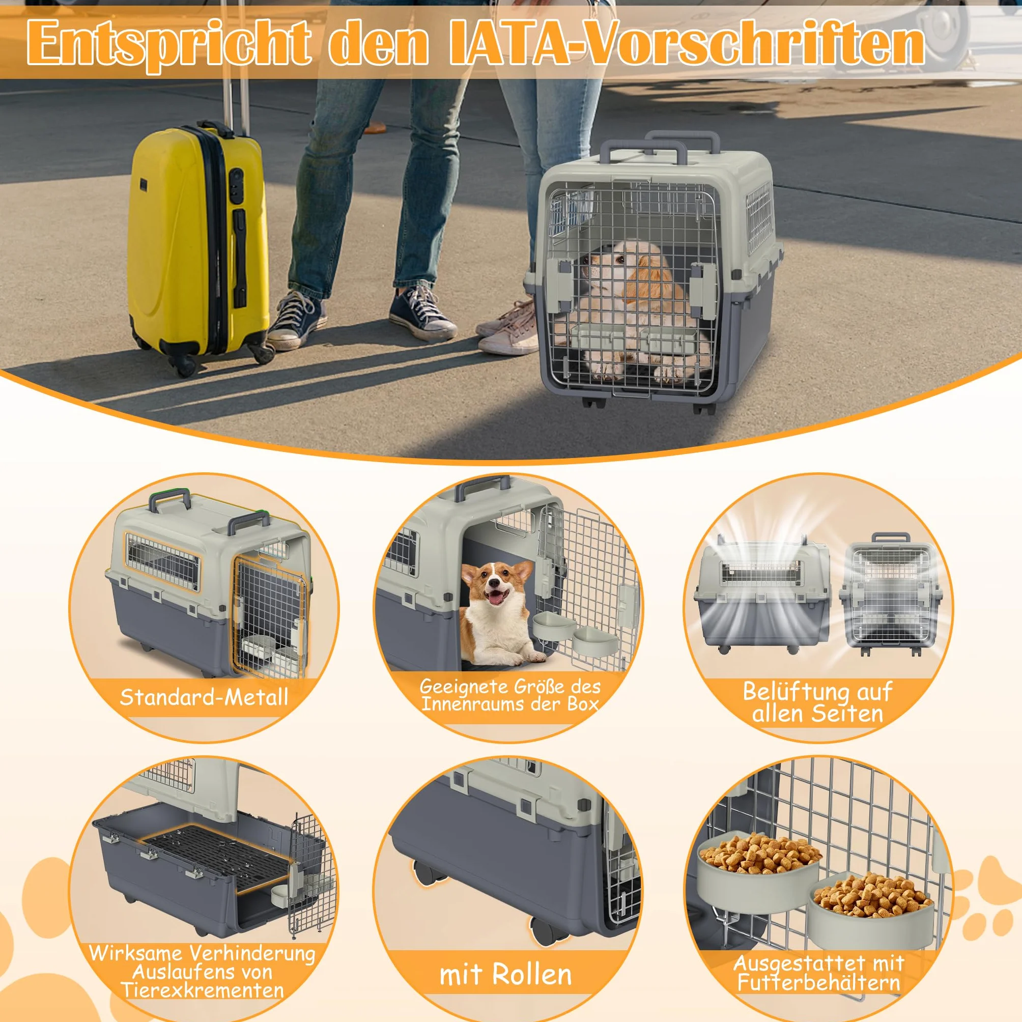 NAIZY Boîte de transport pour chat 67x51x58,5 cm avec porte métal et aération jusqu'à 12,5 kg