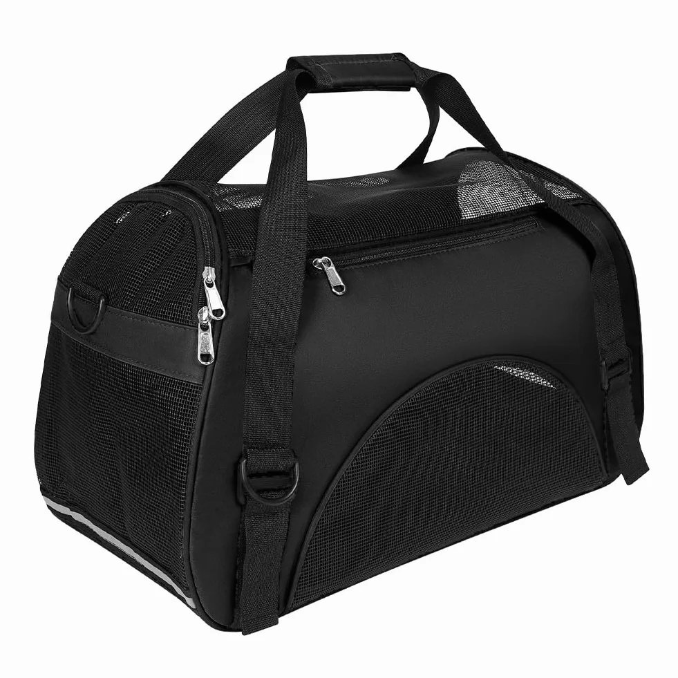 Sac de Transport pour Chat Chien Pliable à Parois Souple Bandoulière Réglable Respirant