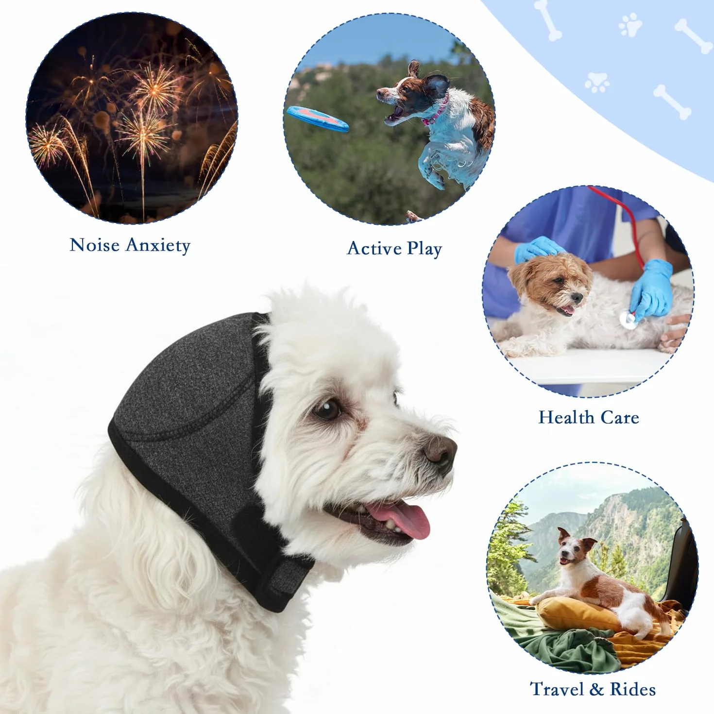 Protège-Oreilles Chien, Protection Auditive Anti-Bruit Réglable pour Petits et Moyens Chiens, Convient pour Toilettage, Bain, Orage et Feux d'artifice (Gris-S)