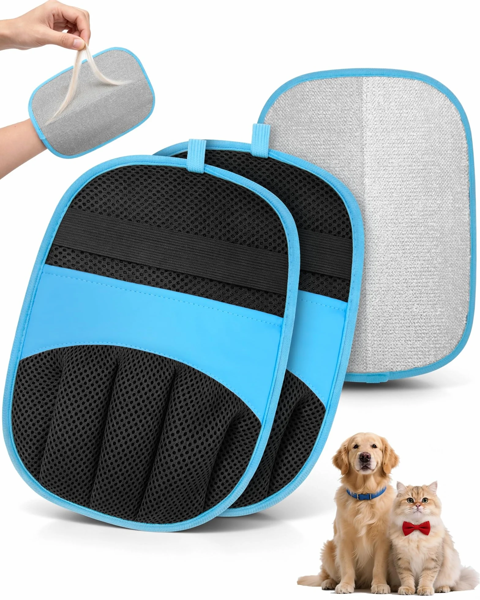 Lot de 2 Gant Anti Poils Animaux, Gant Électrostatique à Paume Antistatique pour Chats & Chiens, Réutilisable, Bleu