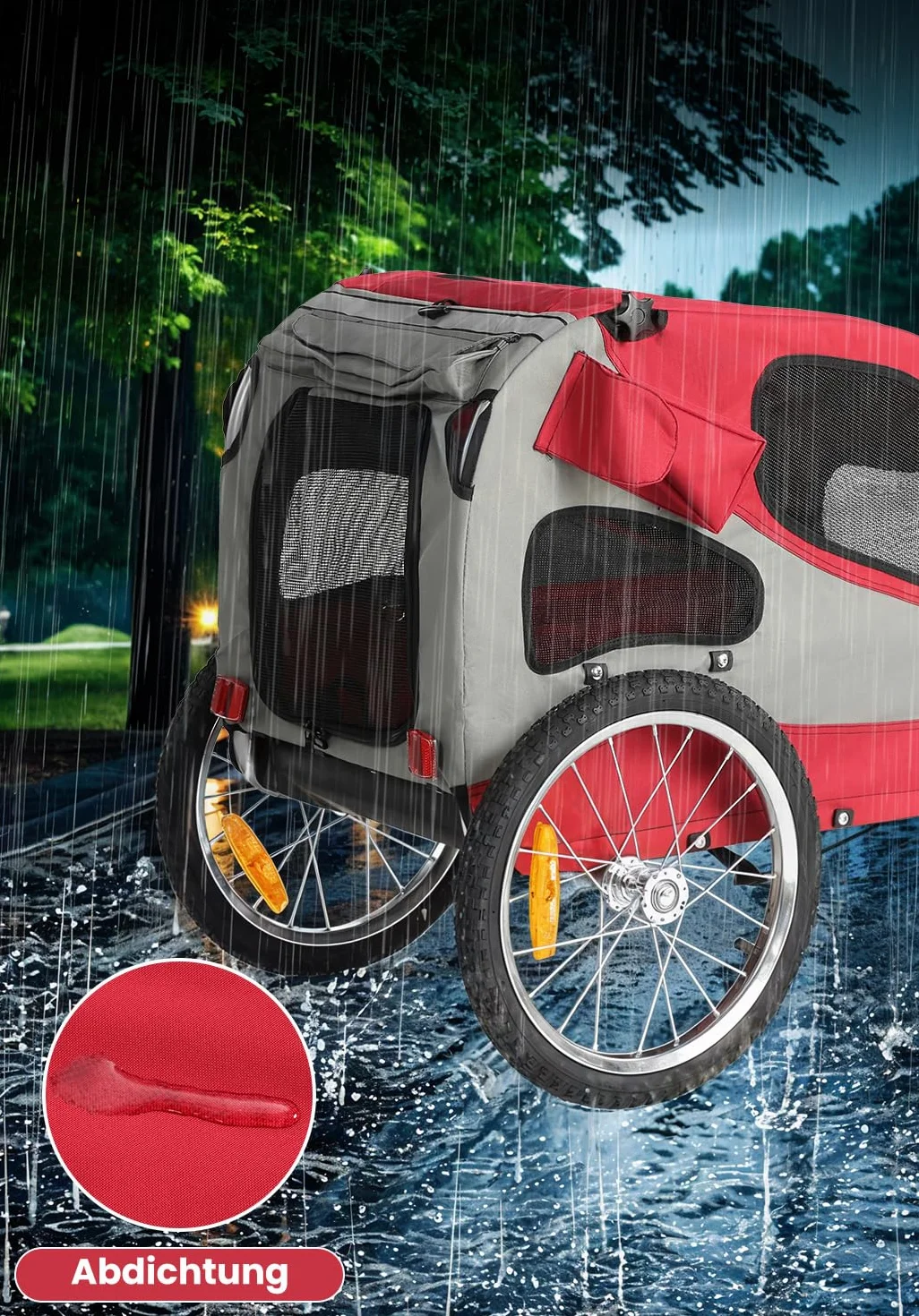 Sepnine Remorque de Vélo pour Chien M Pliable 30 kg Rouge avec Réflecteurs de Sécurité
