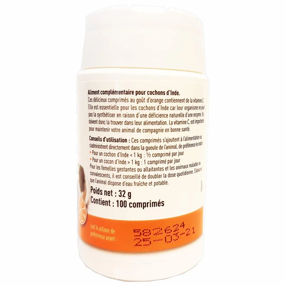 Beaphar – Comprimés de Vitamine C pour Cochon d'Inde – Goût Orange – Apporte vitalité et Bien-être – Répond aux Besoins des cochons d’Inde en Vitamine C – Bonne santé – 100 pièces