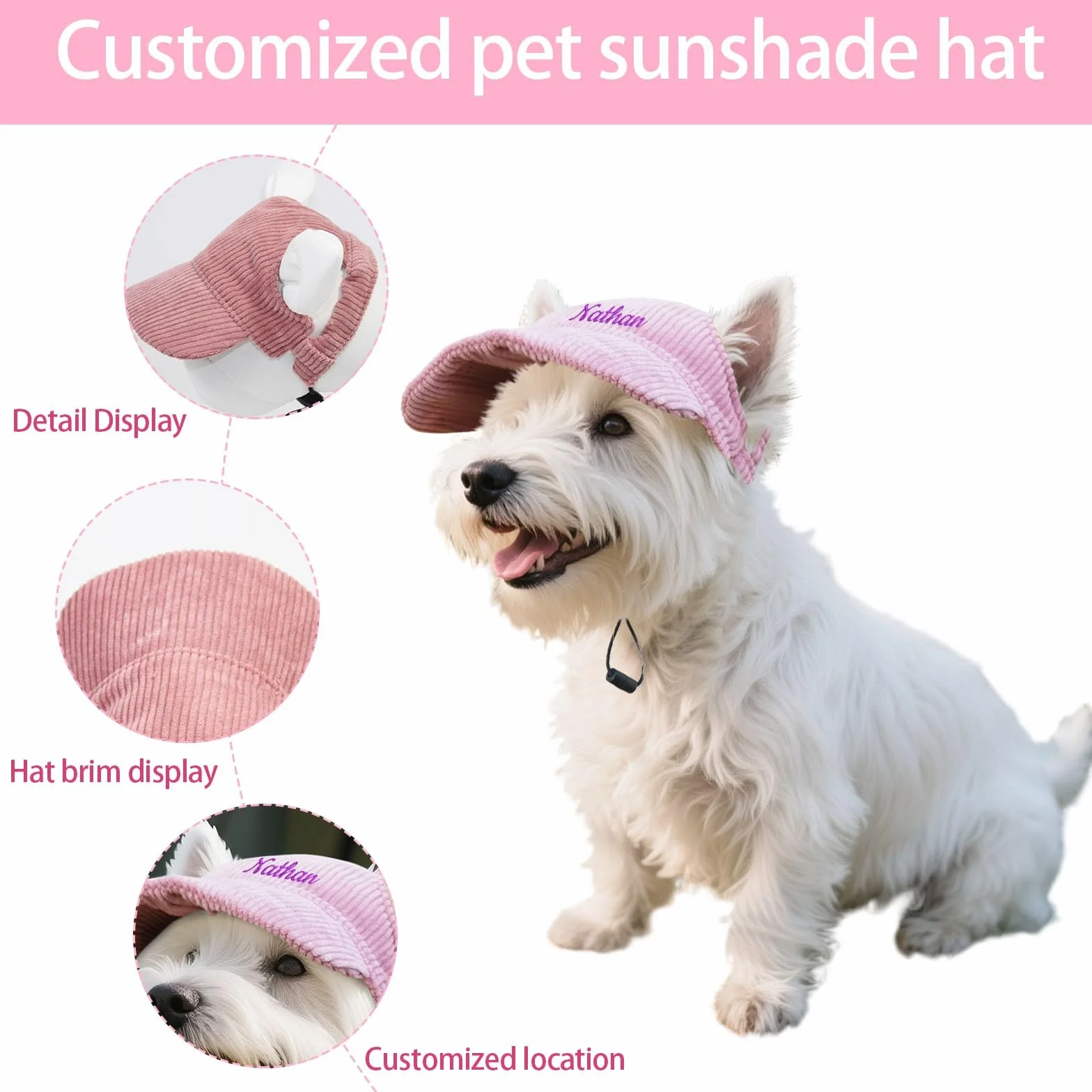 Casquette Chien avec Nom Brodé Personnalisé Chapeau Chien Personnalisée Casquette de Baseball pour Petit, Moyens et Grande Animaux de Compagnie