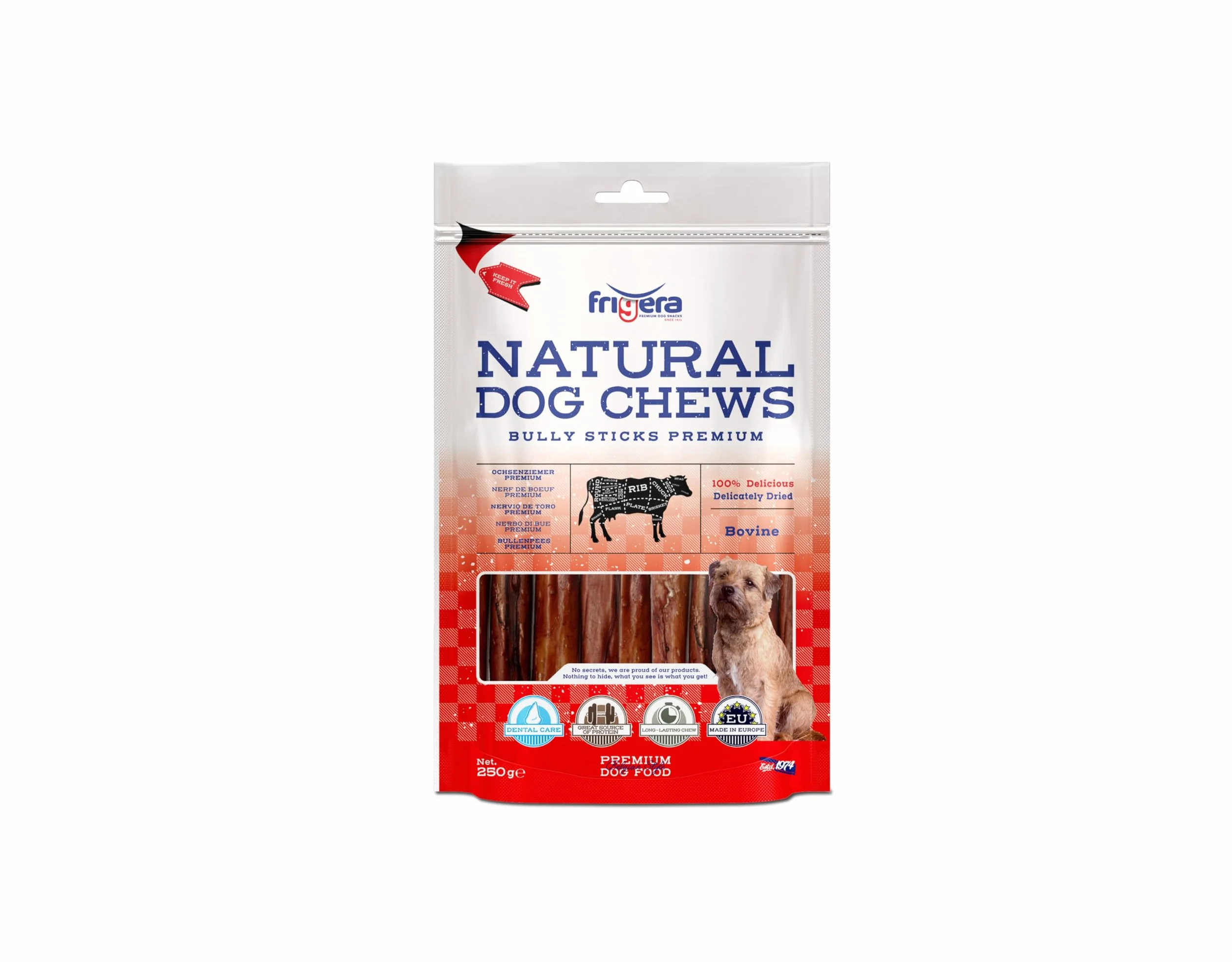 Frigera Nerf de Boeuf 15cm 250g Friandises Naturelles Riches en protéines pour Chiens sans Gluten ni céréales