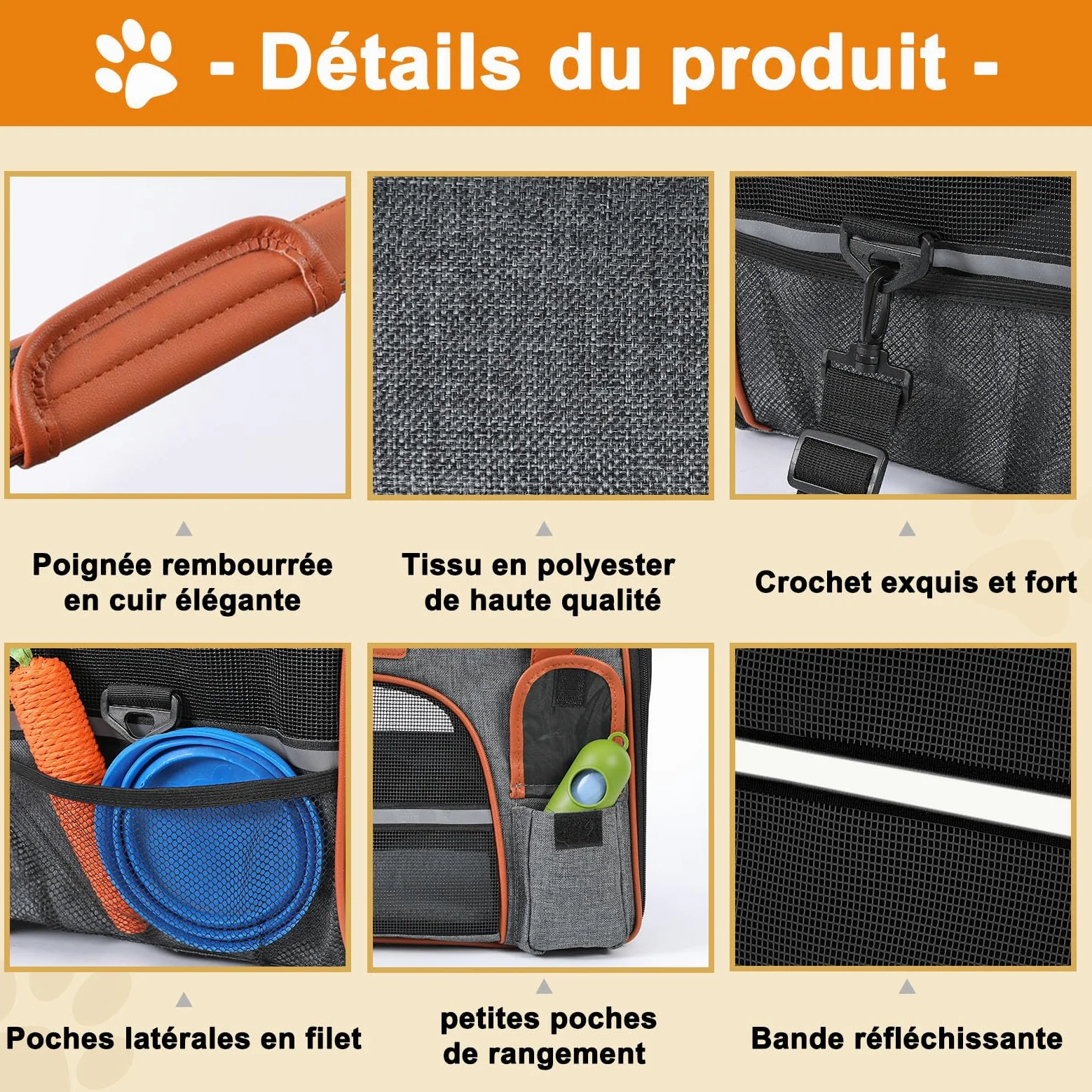 COMSLE Sac Transport Chat, Sac Transport Chat Chien avec 5 Filet Respirant, Caisse de Transport Chat Pliable avec Matelas Souple Amovible, Cage Transport Chat pour Voyage (Gris Foncé, M)