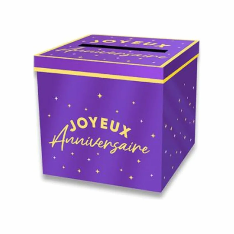 URNE Carton CAGNOTTE Anniversaire 20CM Violet
