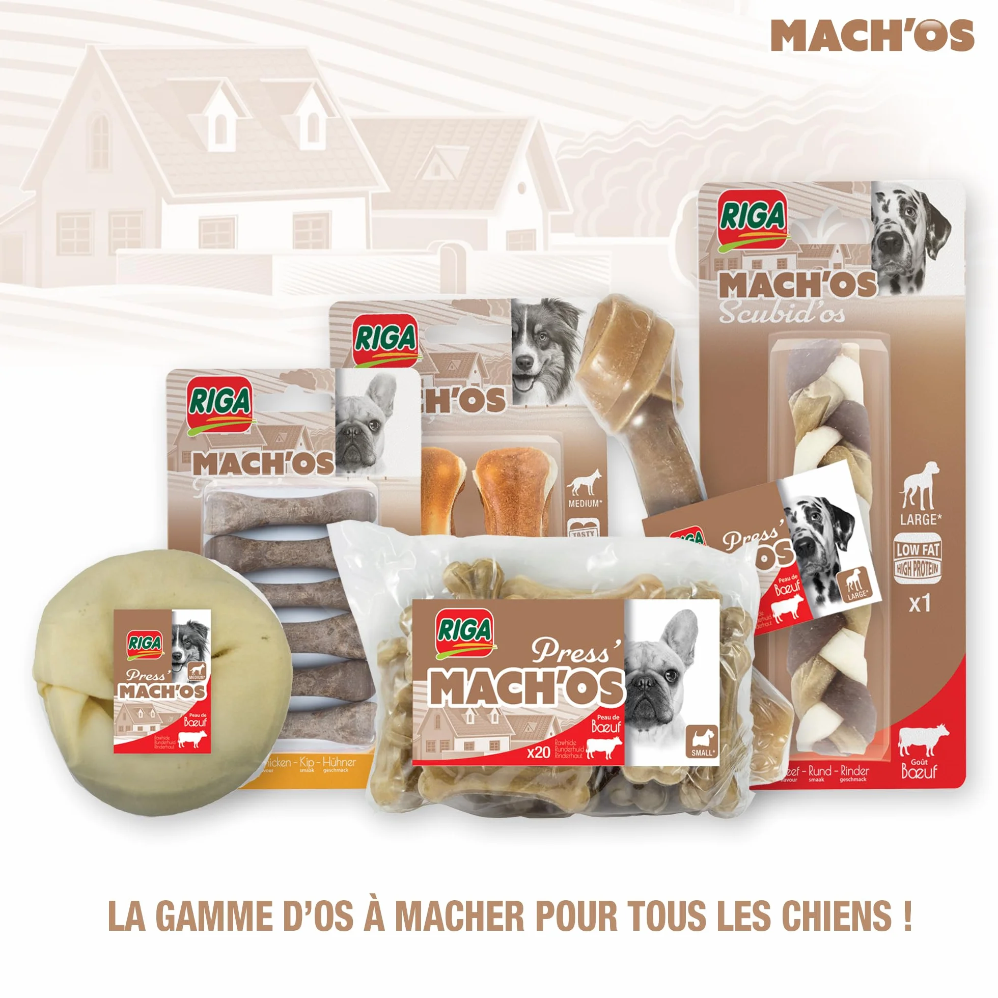 Riga - Mach'os - Barre Soufflée Blanche - Friandise pour Chien - Peau De Buffle - Riche en Protéines - Hygiène Buccale - Mastication Et Récompense - pour Moyen Chien - x 5