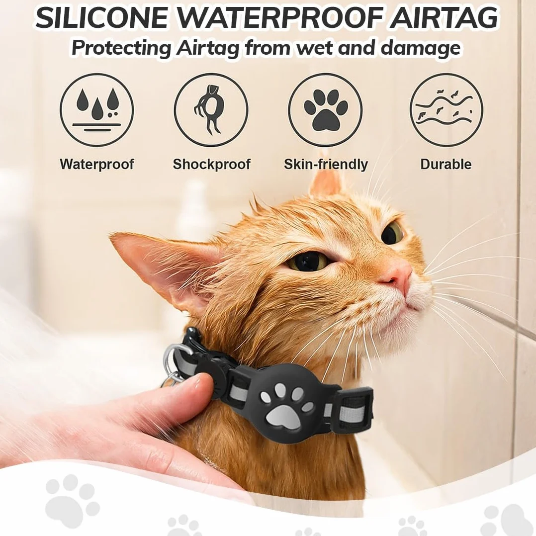 Collier Chat Airtag Apple Anti-étranglement Chaton Petits Chiens Noire