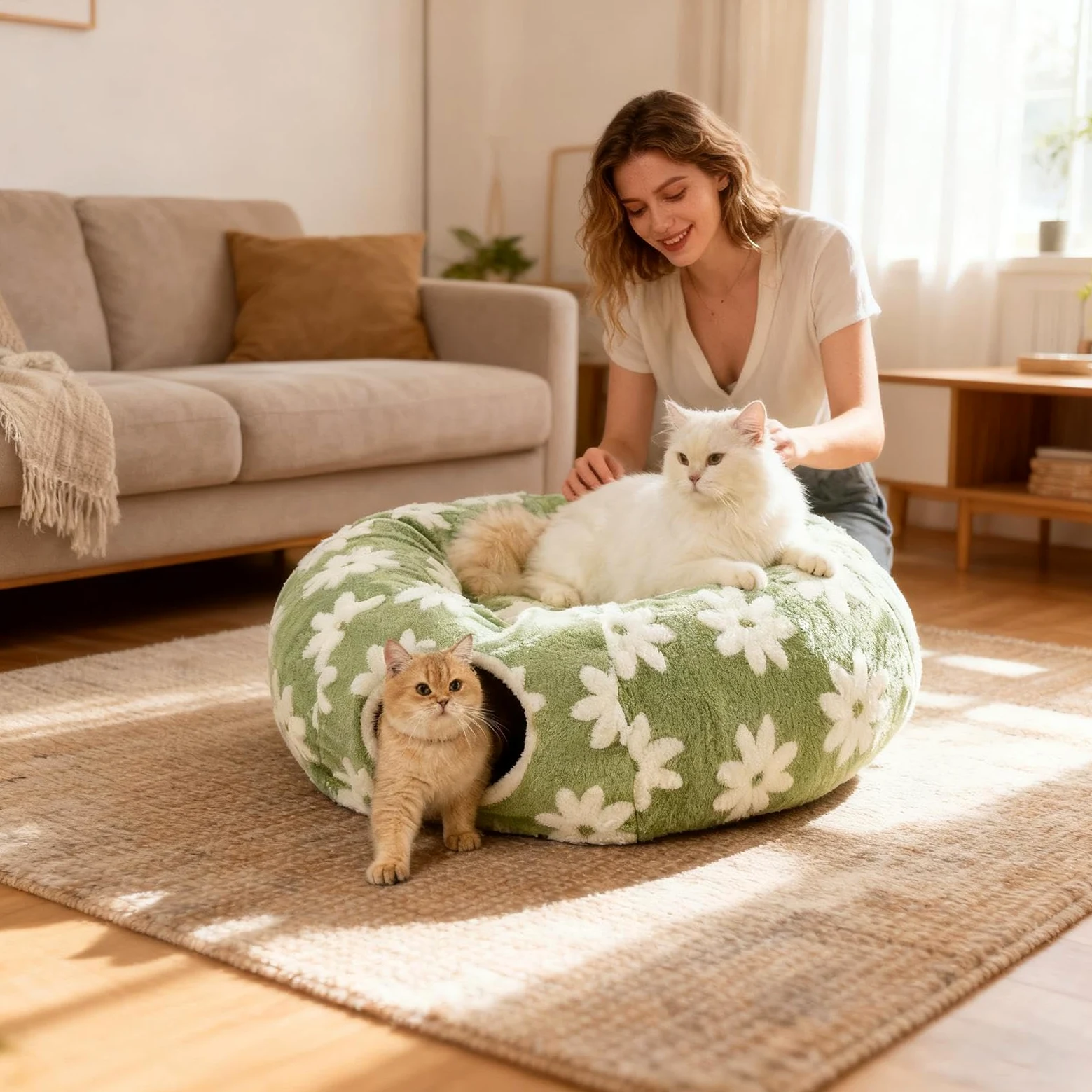 Tunnel de Lit pour Chat Lavable Avec Tubes Interactifs À Balle | Jouet Tunnel Pour Chat Interactif Avec Design Grattage Mâchonnement Intérieur Extérieur Lapin Chiot