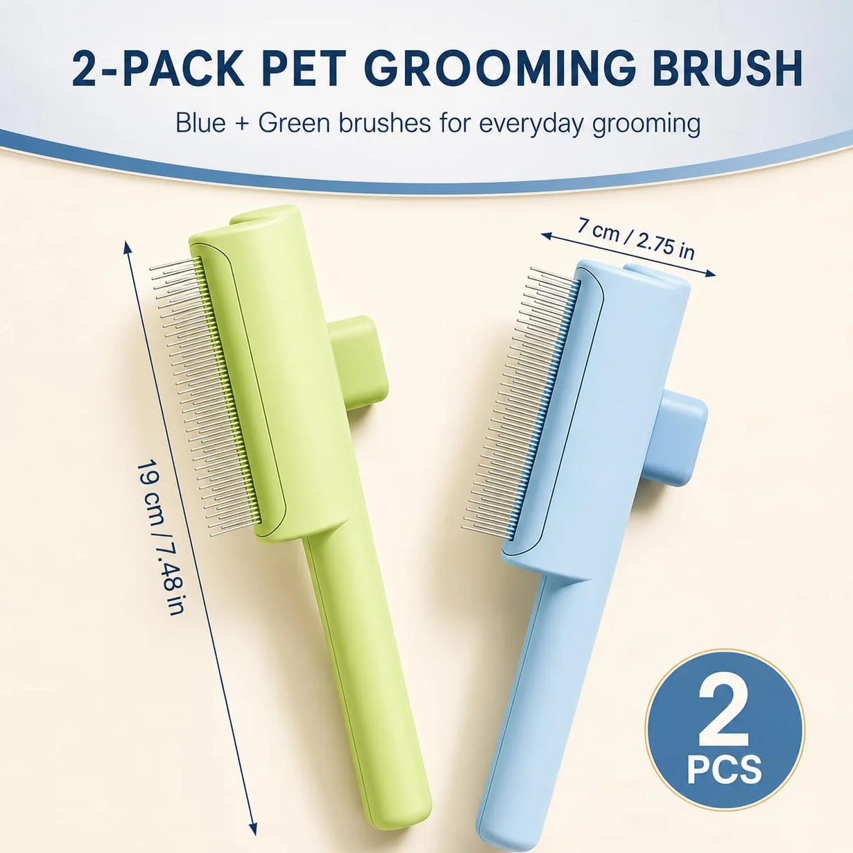 Brosse auto-nettoyante pour chat avec dents métalliques longues et courtes en silicone - Lot de 2 - Élimine les poils morts et sous-poil