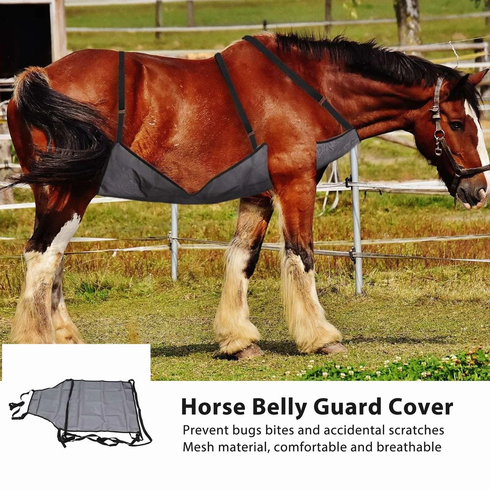 Couverture Anti-Mouches pour Cheval Respirante Réglable Protection Ventrale Anti-Insectes