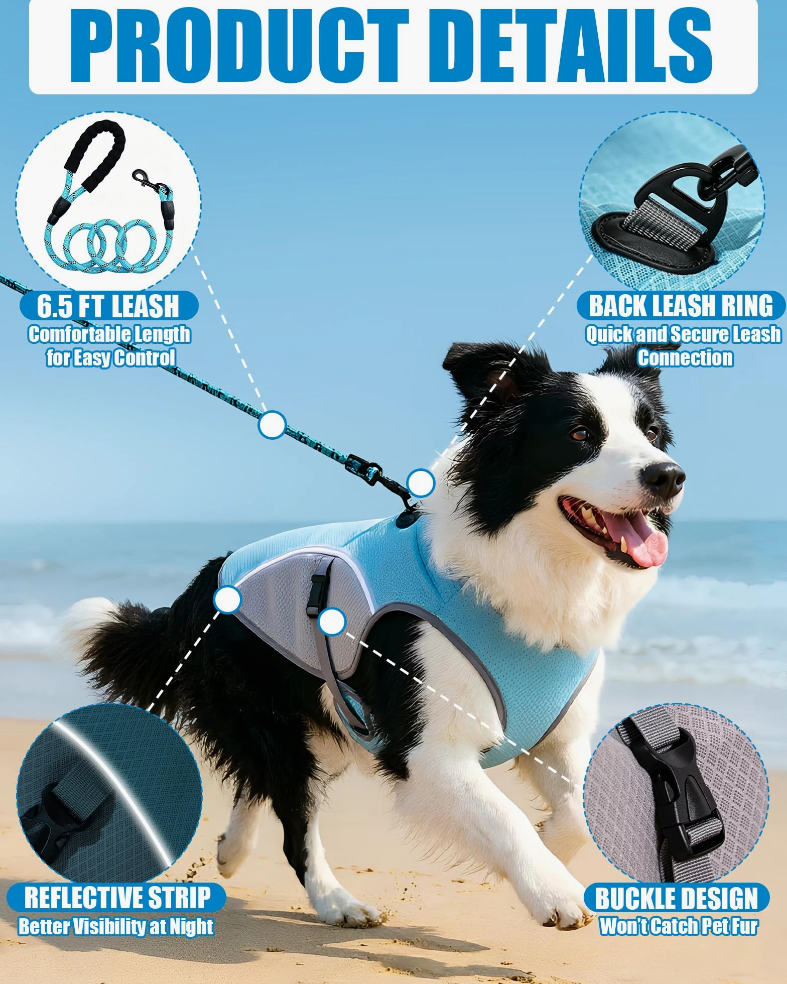 Gilet de Refroidissement pour Chien avec Laisse de 2 m, Gilet rafraîchissant léger et Respirant UPF 50+, vêtement Anti-Chaleur pour Petits et Grands Chiens, idéal pour promenades et randonnées en été