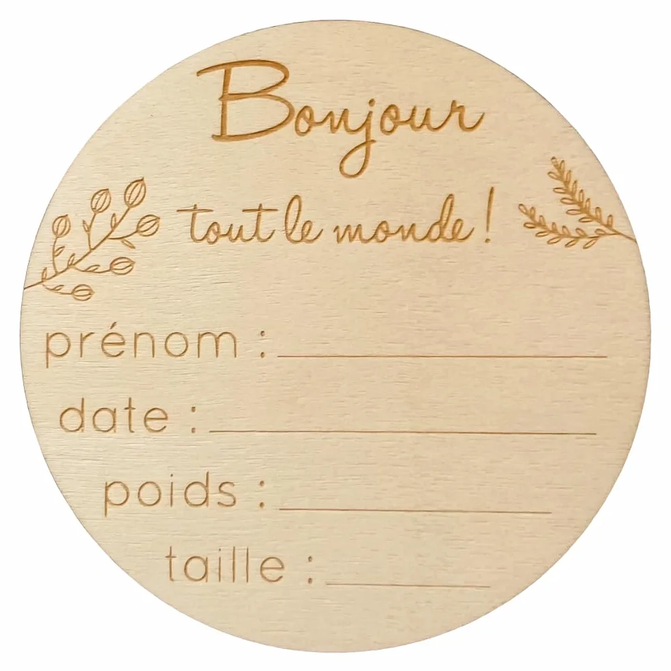 Plaque de Naissance Personnalisée en Bois avec Prénom, Poids, Taille et Date - Carte Bienvenue Bonjour pour Bébé