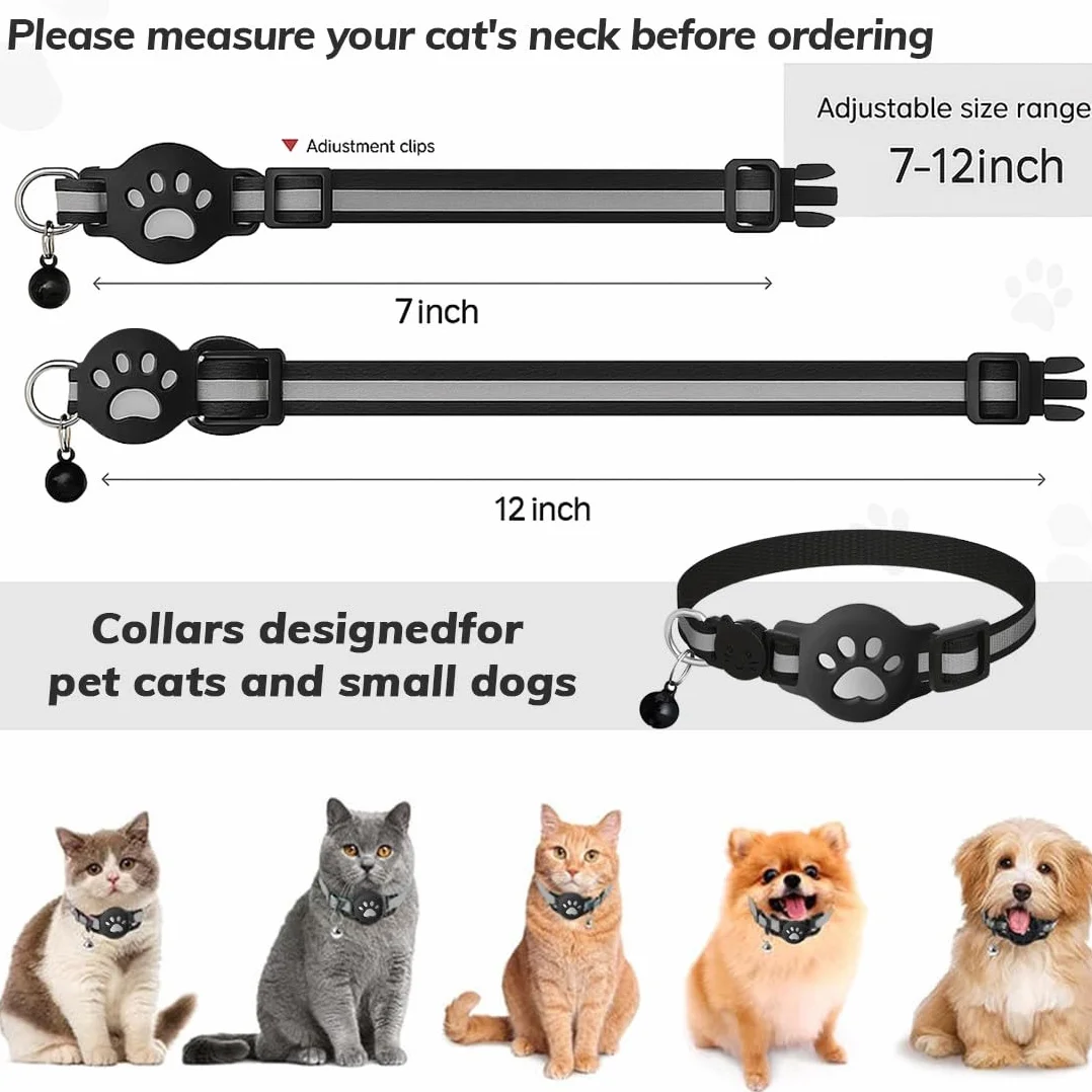 Collier Chat Airtag Apple Anti-étranglement Chaton Petits Chiens Noire