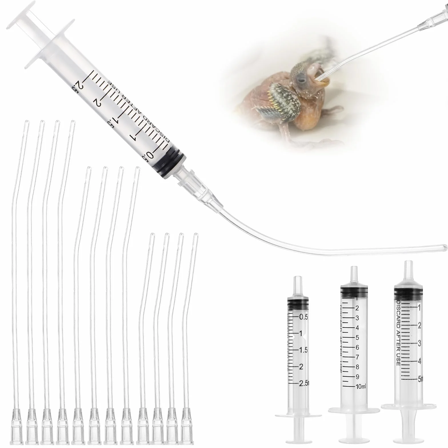 Lot de 15 tuyaux 10 ml seringues avec tuyau accessoires pigeons mangeoires outils d'alimentation manuelle sonde bébés oiseaux