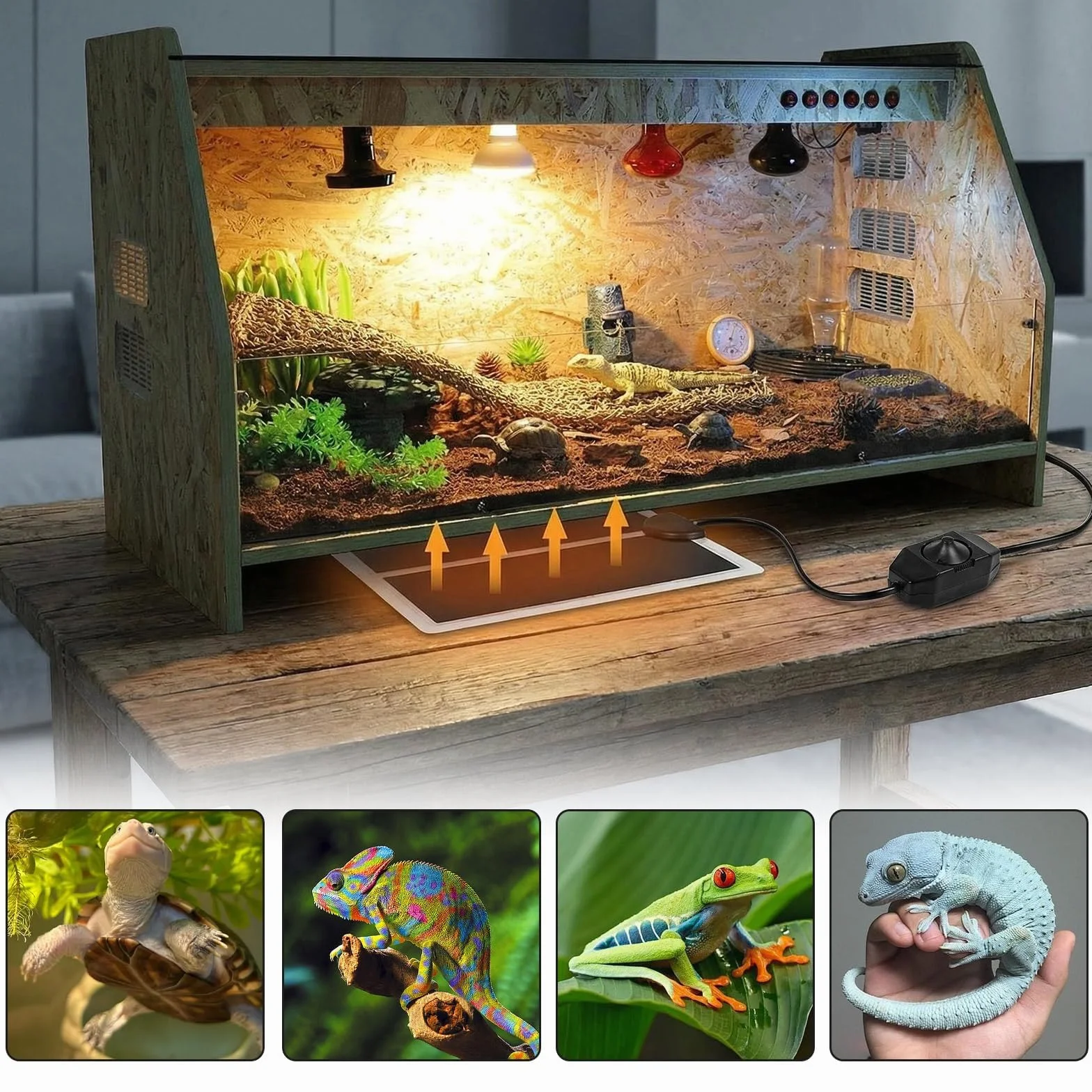 Tapis Chauffant Reptile 15x14CM Contrôle Température Sécurité sans Colle Terrarium Tortues Serpents Lézards Geckos Amphibiens