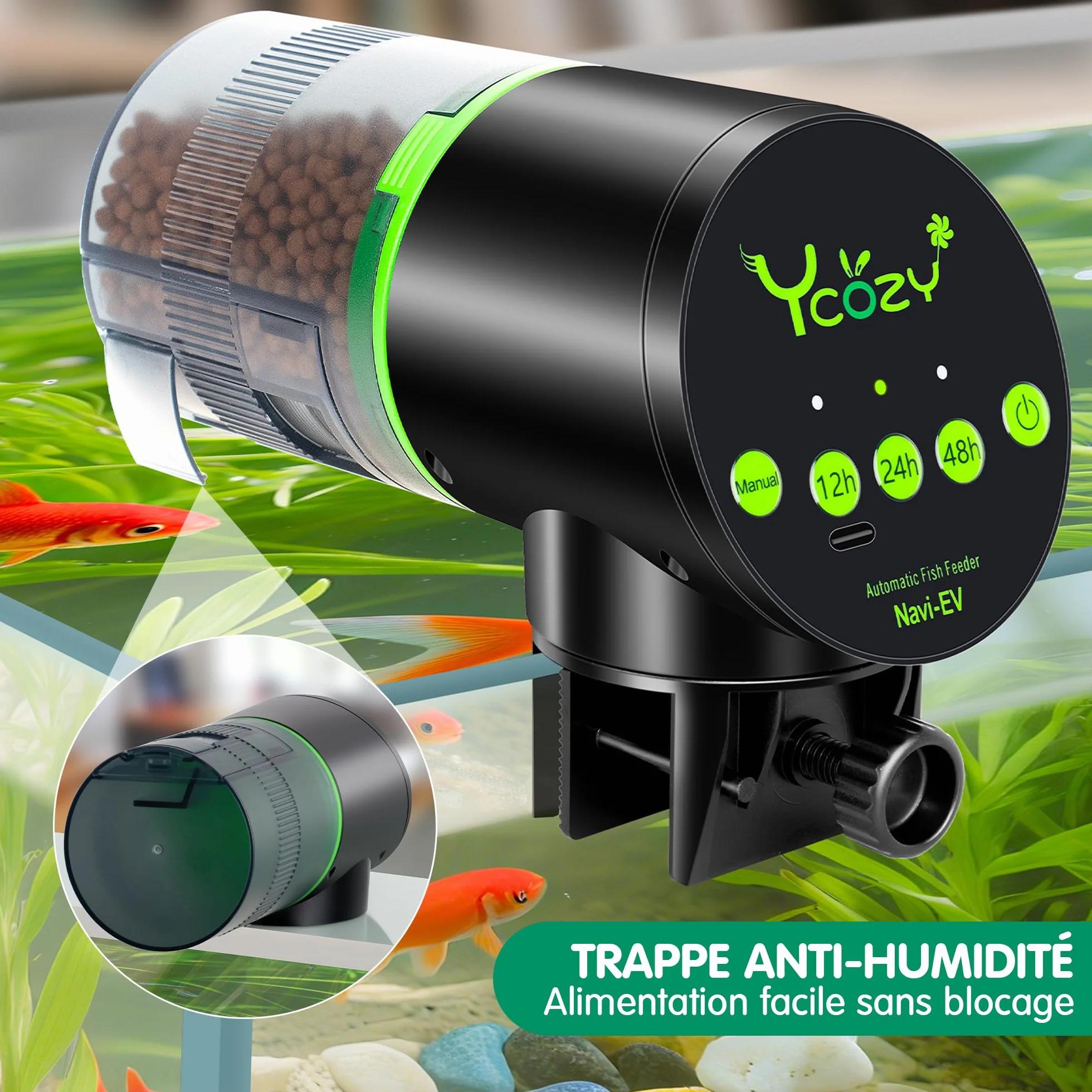 Ycozy Aquarium Distributeur Automatique Poisson Rechargeable Type-C Navi-EV