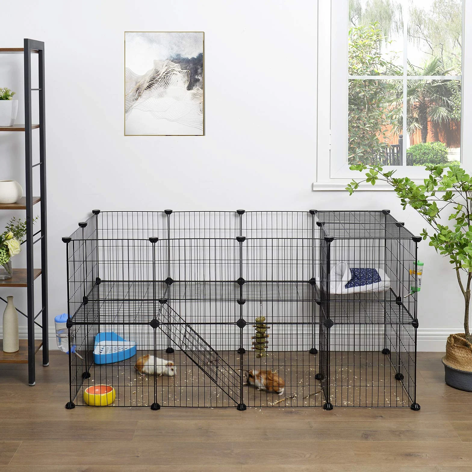 SONGMICS Enclos Modulable pour Animaux Domestiques, 2 Niveaux, 143 x 73 x 71 cm, Noir LPI02H