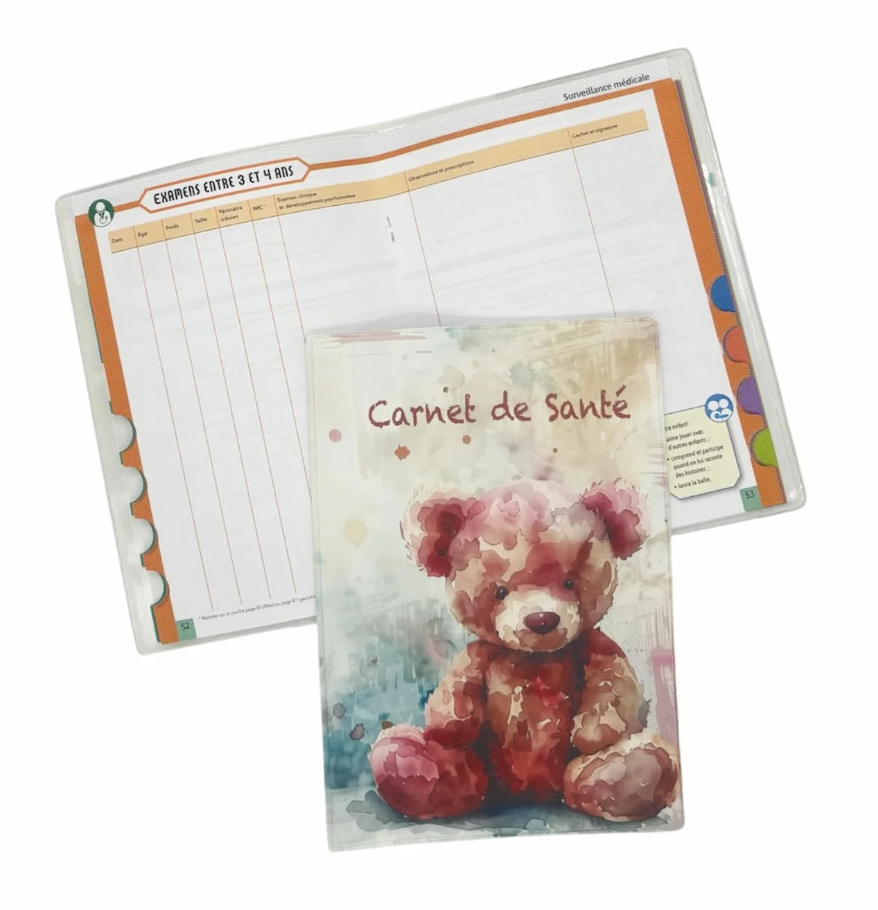 Protège Carnet de Santé Enfant en Gomme Expansée Souple Résistant Imperméable Étui Bébé Fille Garçon Modèle Ourson Fabriqué en France